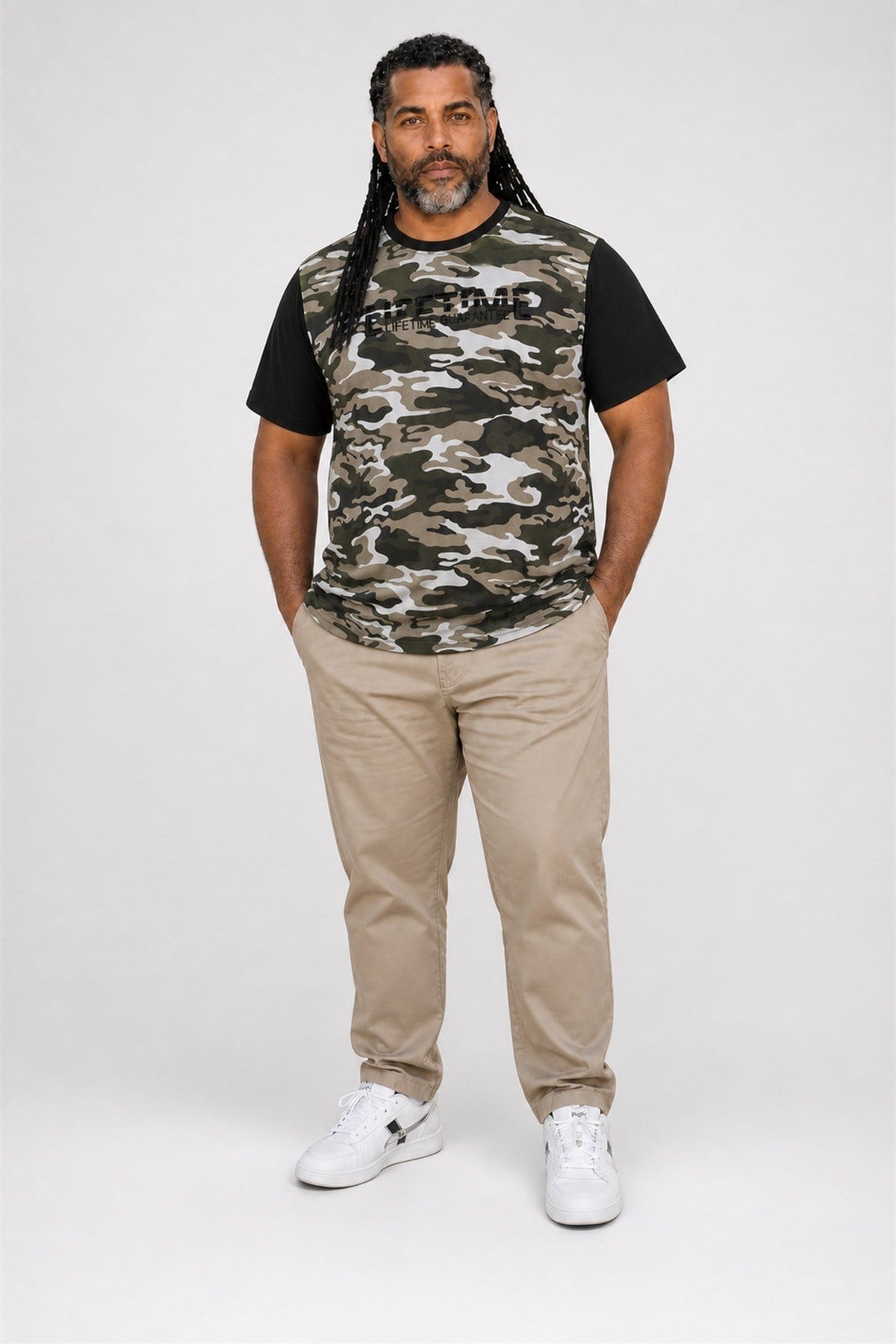 Starbattal Büyük Beden Shoulder Line Camouflage Erkek Tişört 23147 HAKI