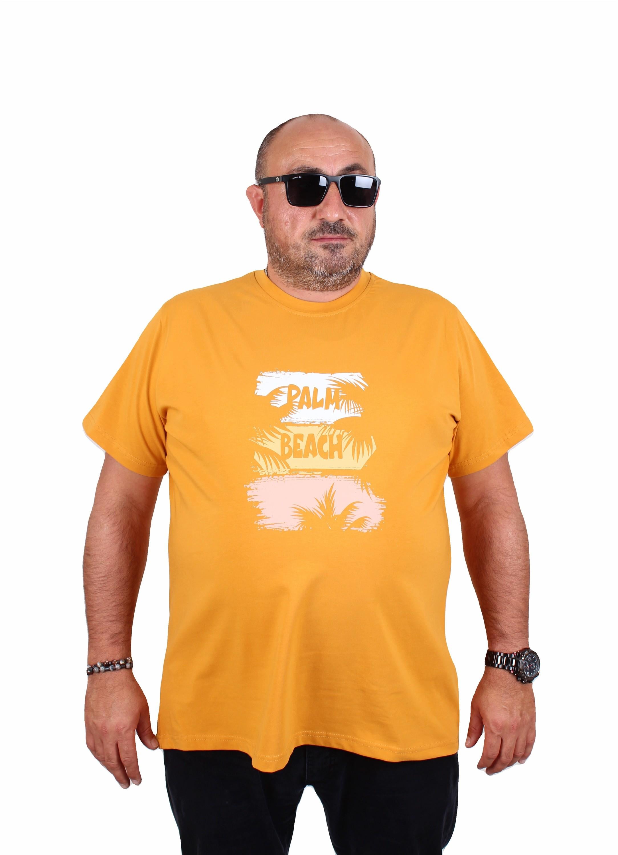 Starbattal Erkek Büyük Beden Sıfır Yaka Tişört Palm Beach 25188 HARDAL