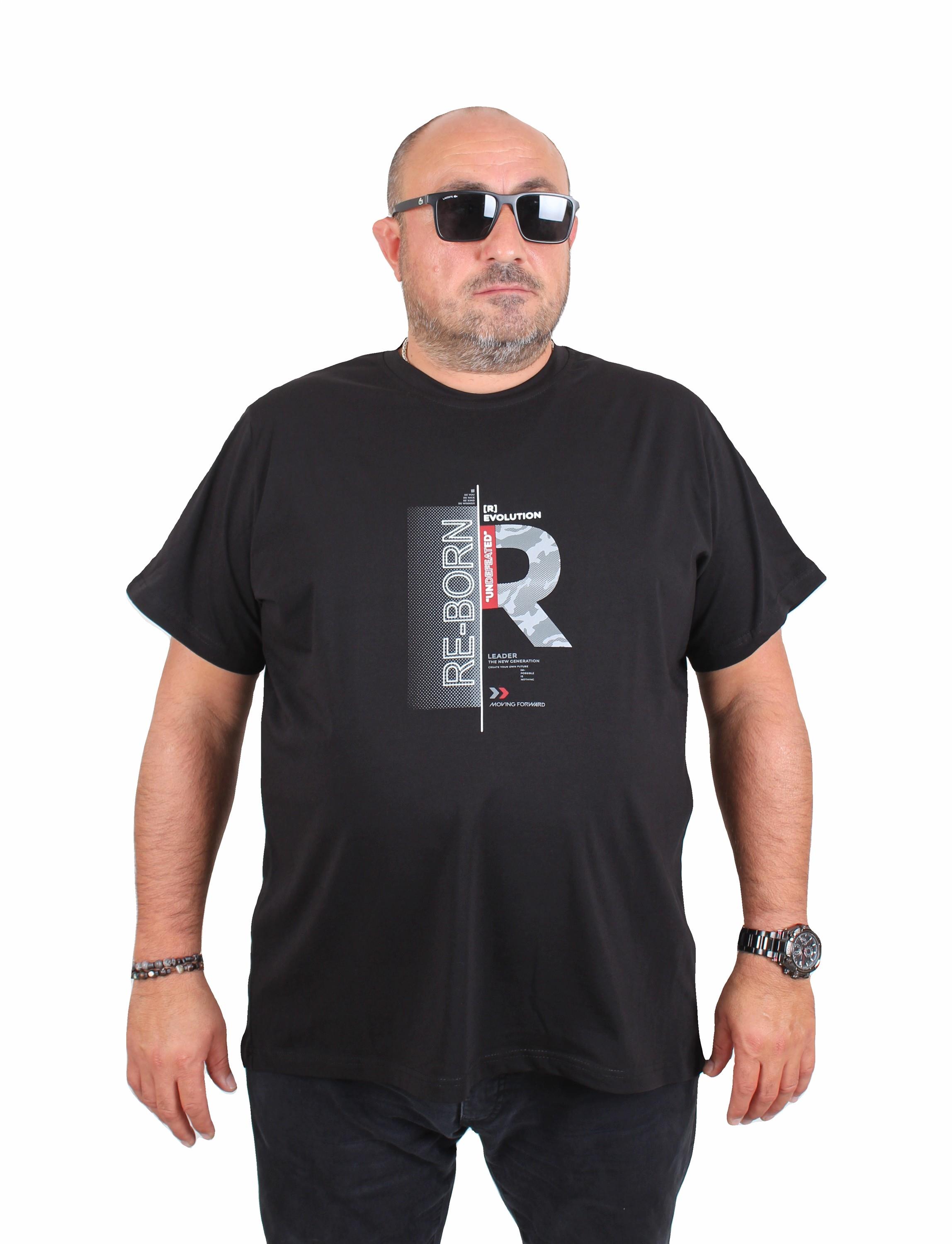 Starbattal Erkek Büyük Beden Sıfır Yaka Tişört Re-Born 25185 SIYAH