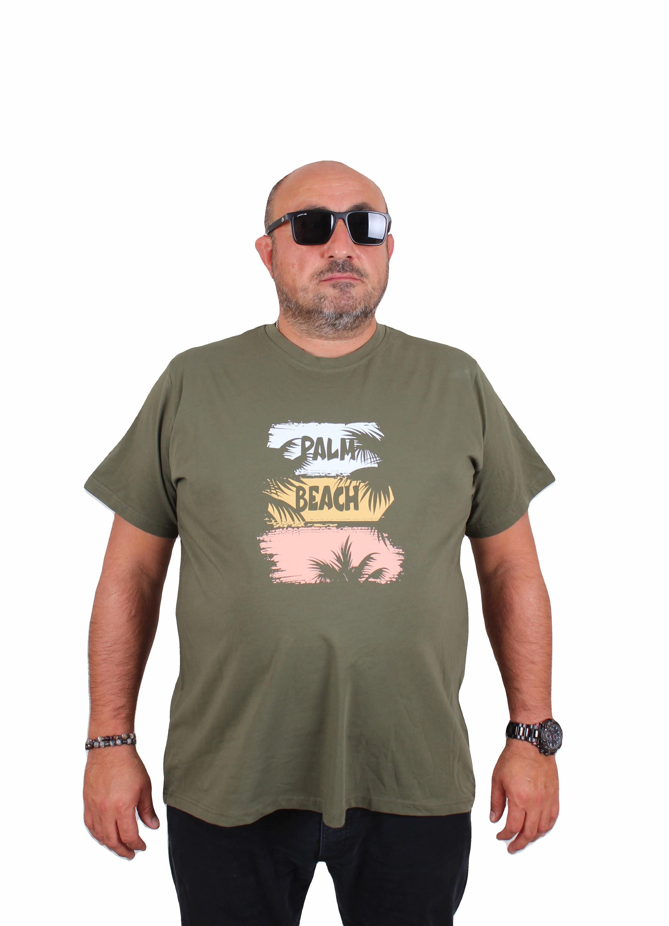 Starbattal Erkek Büyük Beden Sıfır Yaka Tişört Palm Beach 25188 HAKI