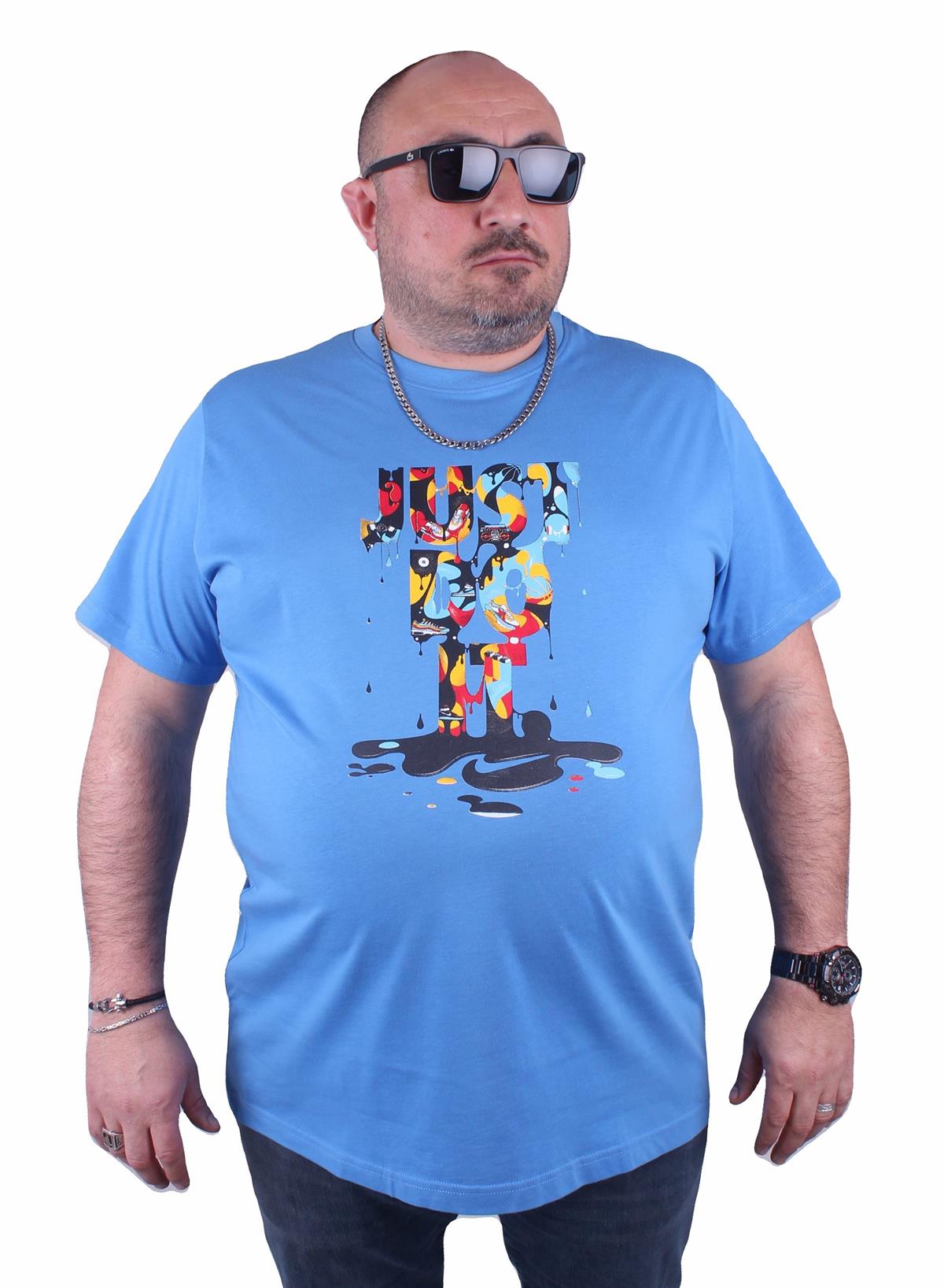 Erkek Büyük Beden Sıfır Yaka Tişört 23169 MAVI