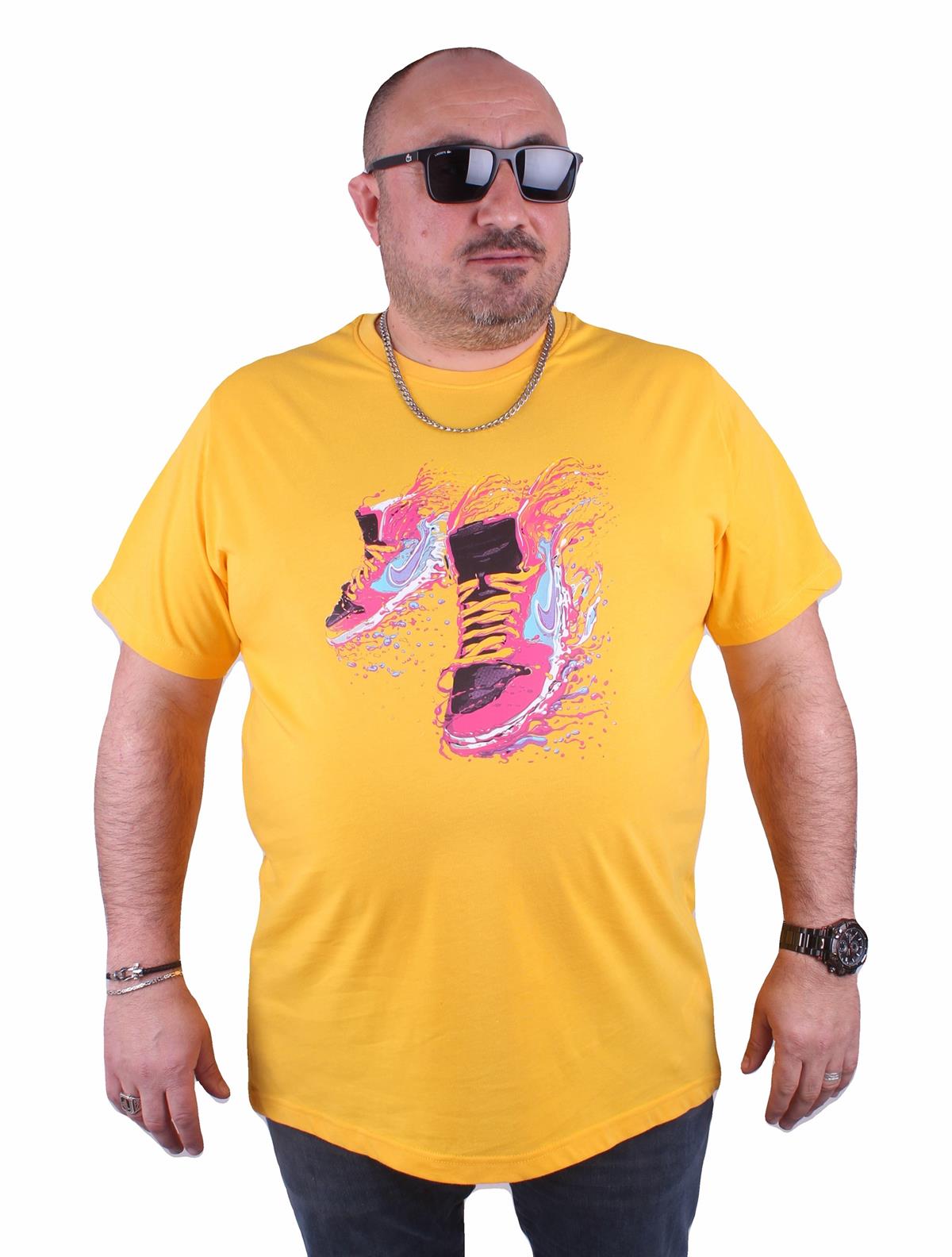 Erkek Büyük Beden Sıfır Yaka Tişört 23170 SARI