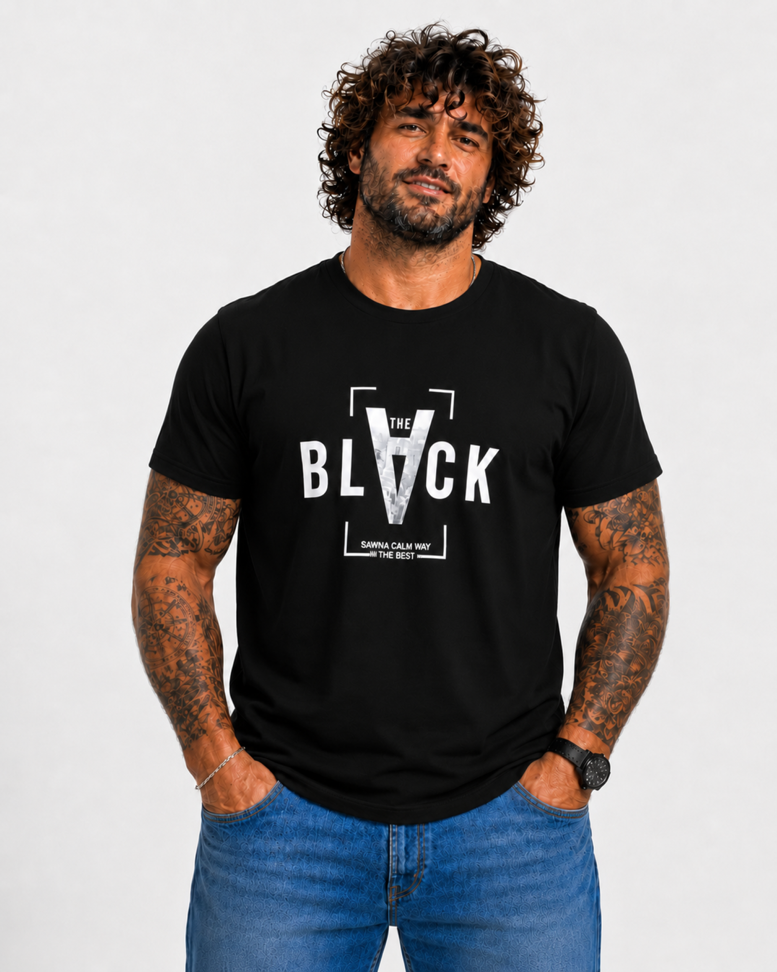 Starbattal Erkek Büyük Beden Sıfır Yaka Tişört Black 26135 SIYAH