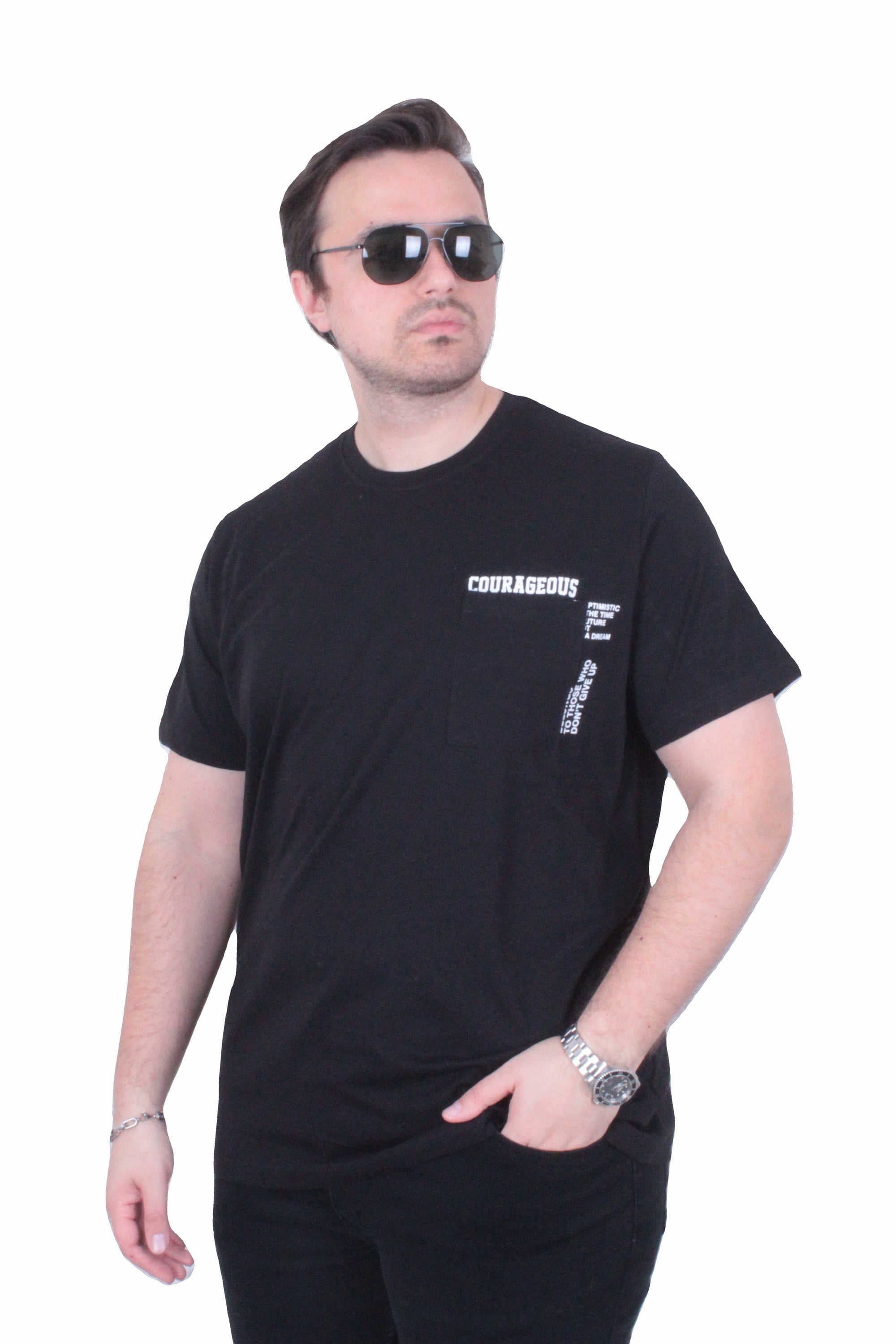 Starbattal Erkek Büyük Beden Sıfır Yaka Tişört Courageous 26146 SIYAH