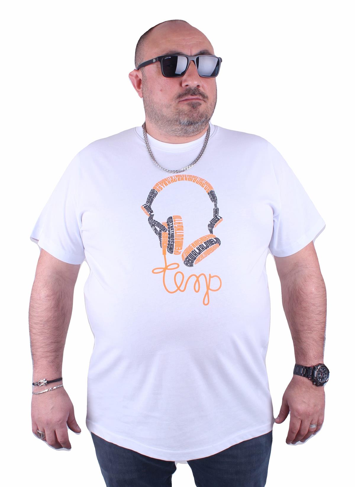 Starbattal Büyük Beden Sıfır Yaka Tişört Headphone 23172 BEYAZ