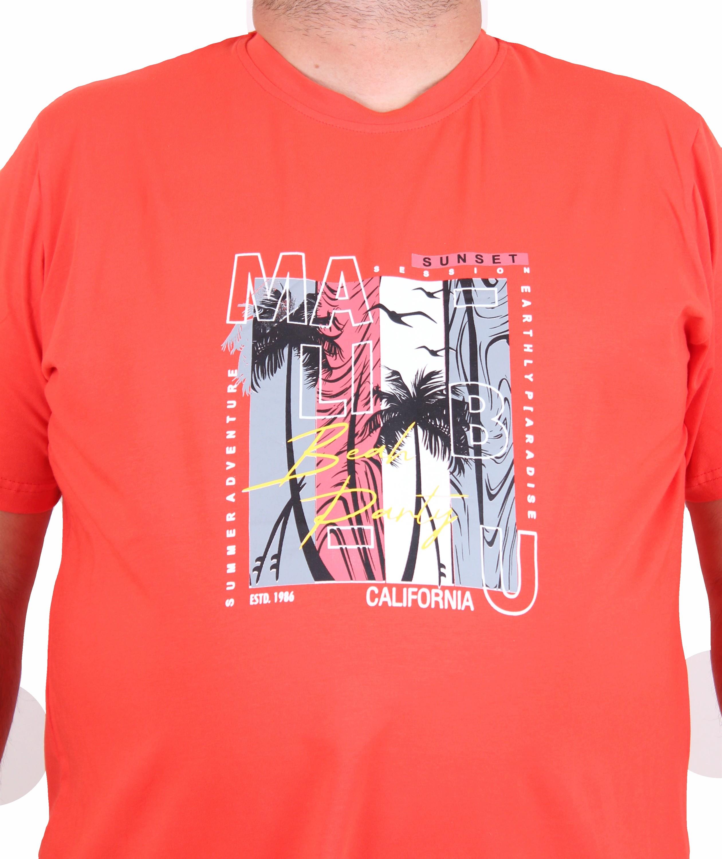 Starbattal Erkek Büyük Beden Sıfır Yaka Tişört Beach Party 25191 Nar Çiçeği