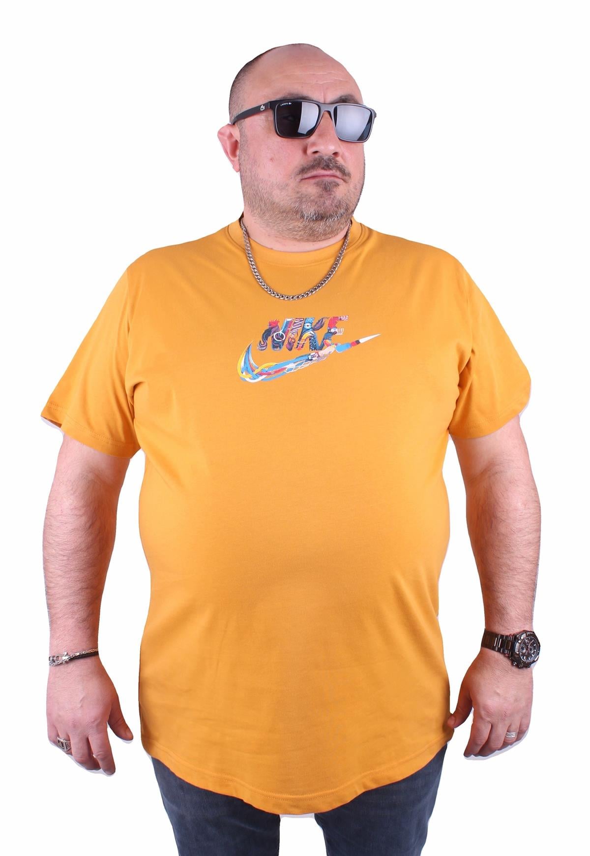 Erkek Büyük Beden Sıfır Yaka Tişört 23168 HARDAL