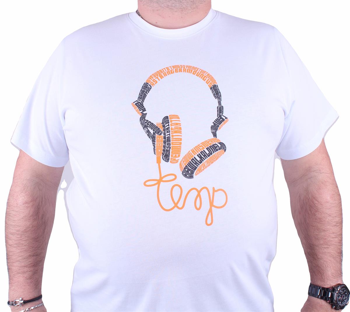 Starbattal Büyük Beden Sıfır Yaka Tişört Headphone 23172 BEYAZ
