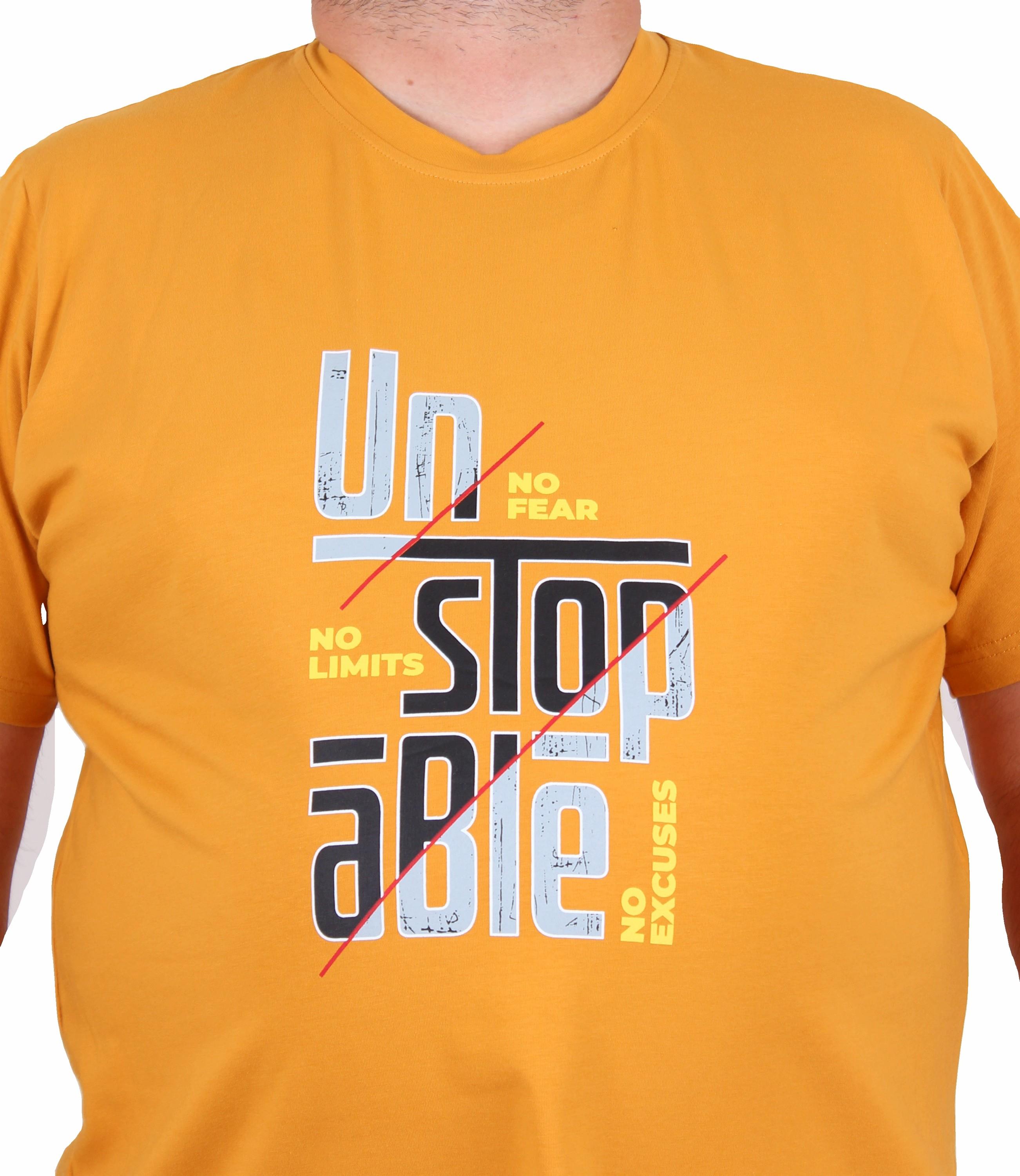 Starbattal Erkek Büyük Beden Sıfır Yaka Tişört Un Stop Able 25181 HARDAL