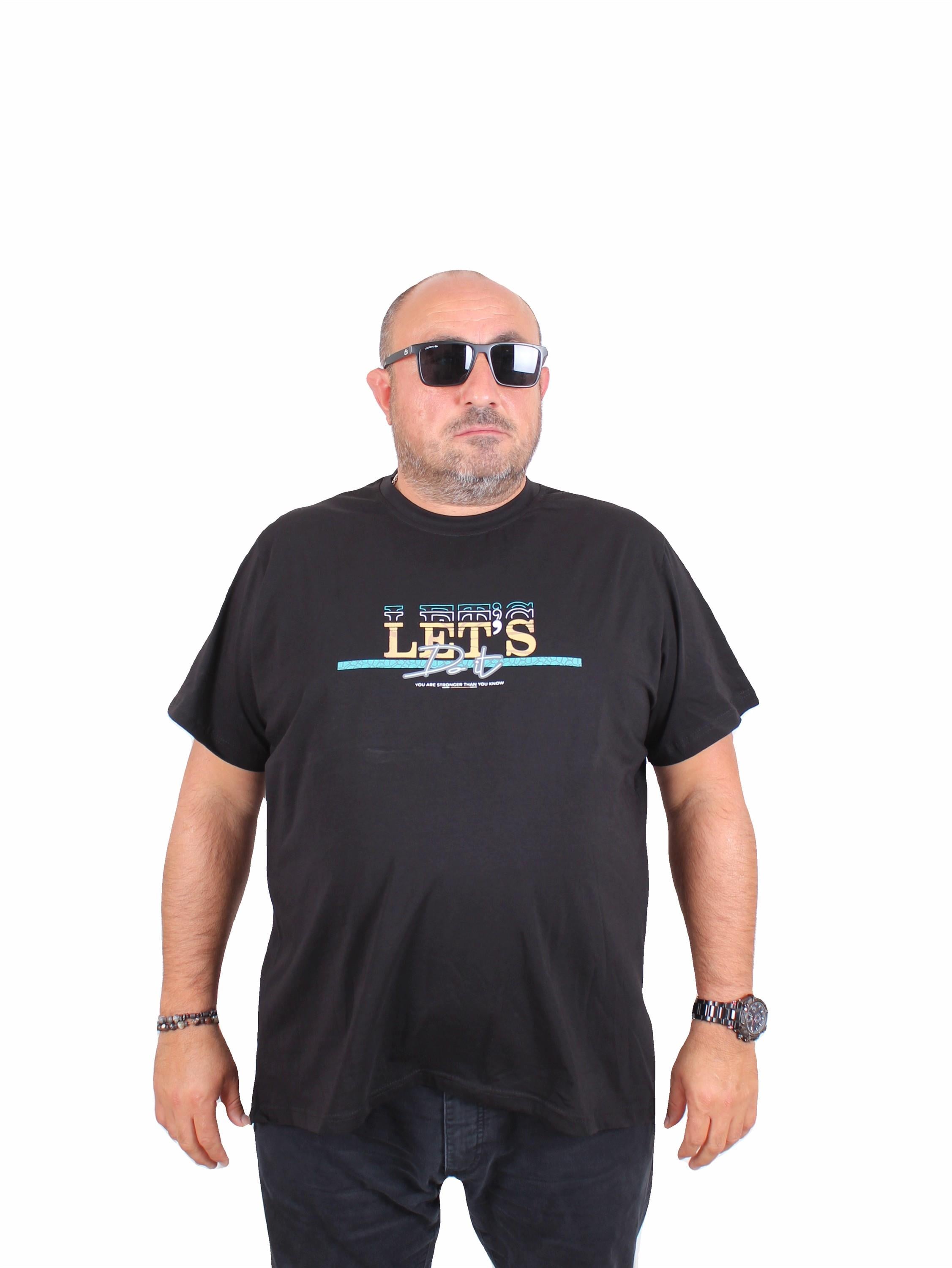 Starbattal Erkek Büyük Beden Sıfır Yaka Tişört Lets Do It 25186 SIYAH