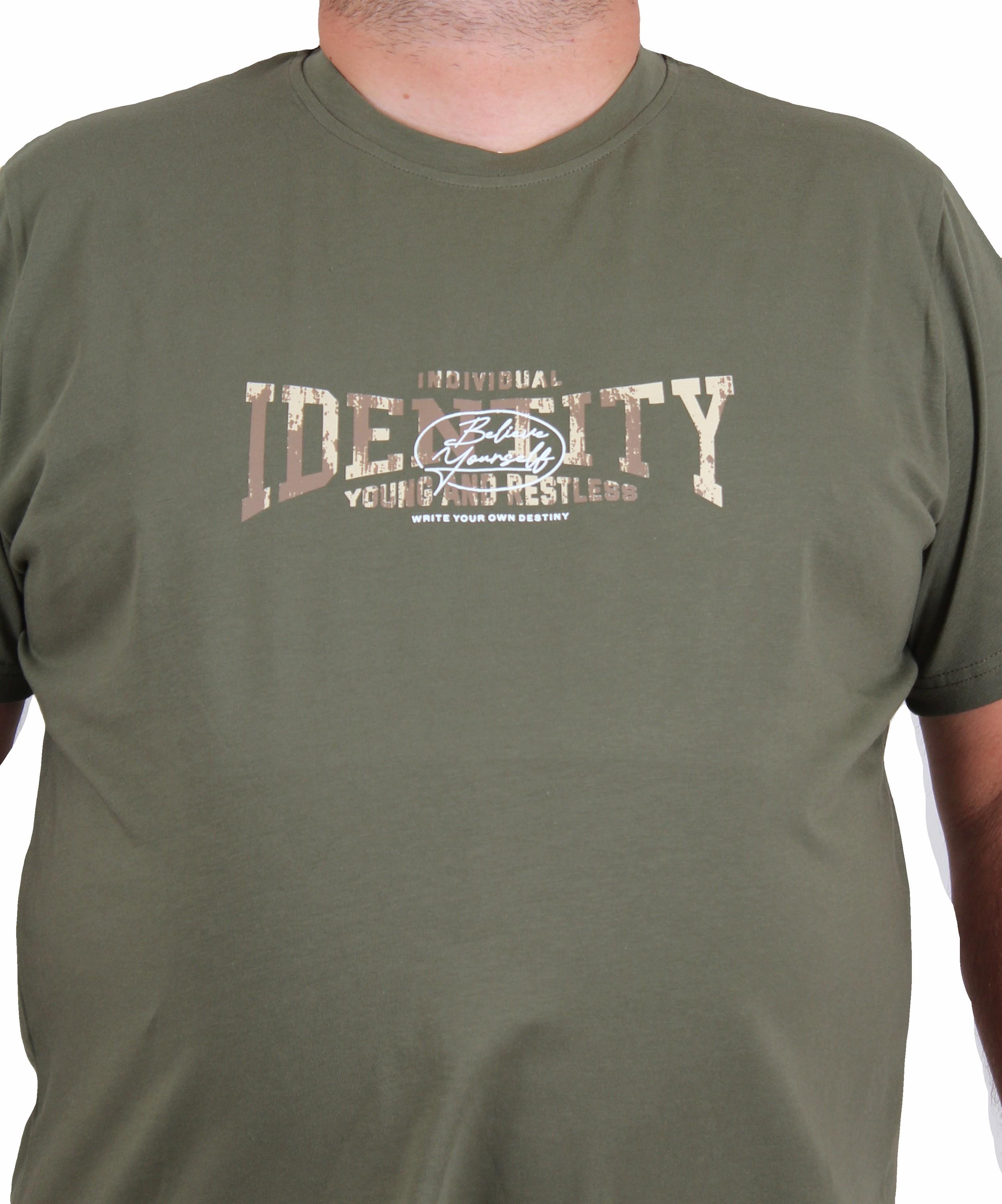 Starbattal Erkek Büyük Beden Sıfır Yaka Tişört Identity 25189 HAKI