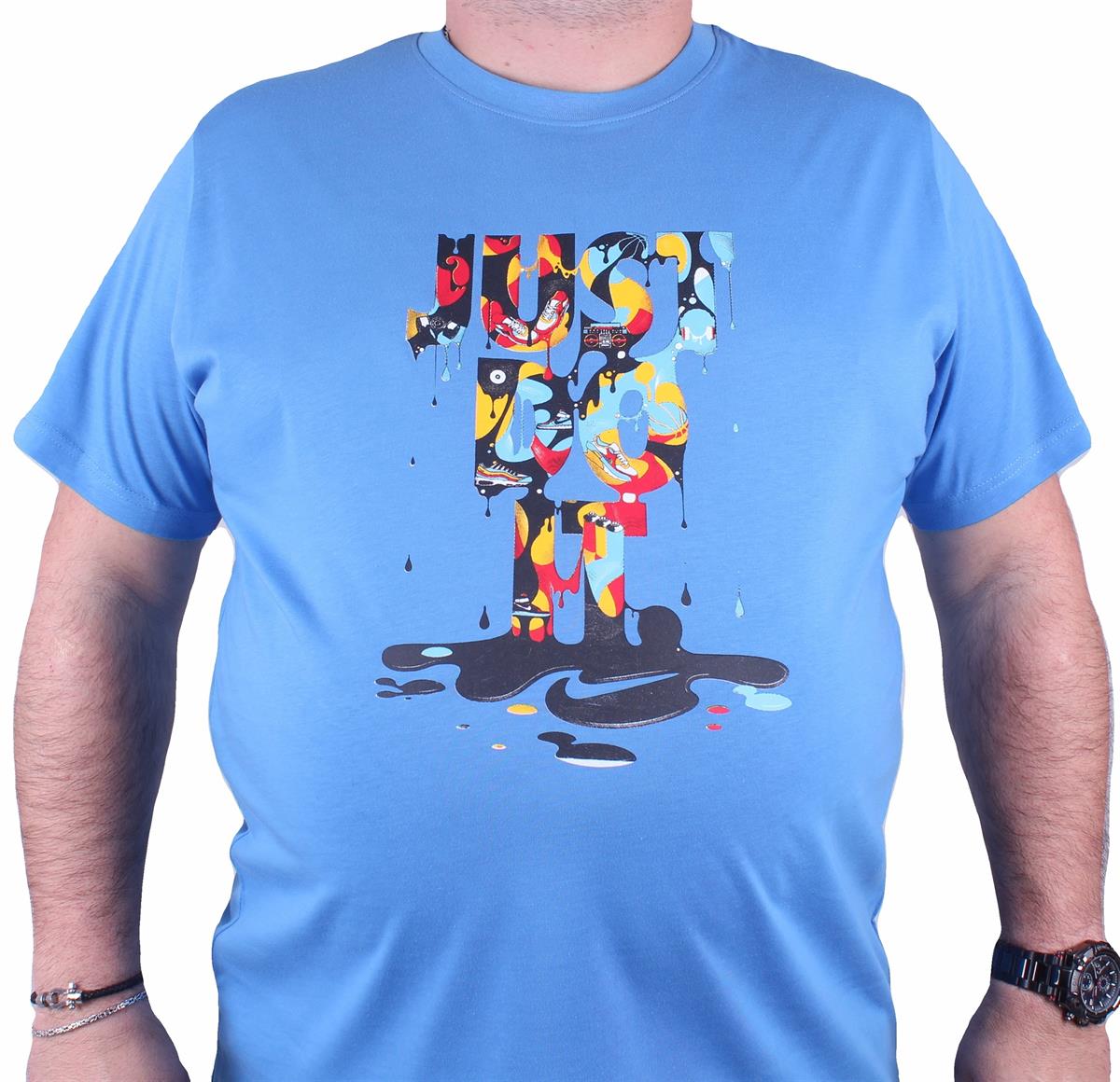 Erkek Büyük Beden Sıfır Yaka Tişört 23169 MAVI