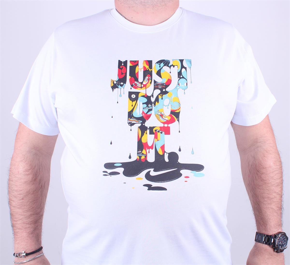 Erkek Büyük Beden Sıfır Yaka Tişört 23169 BEYAZ