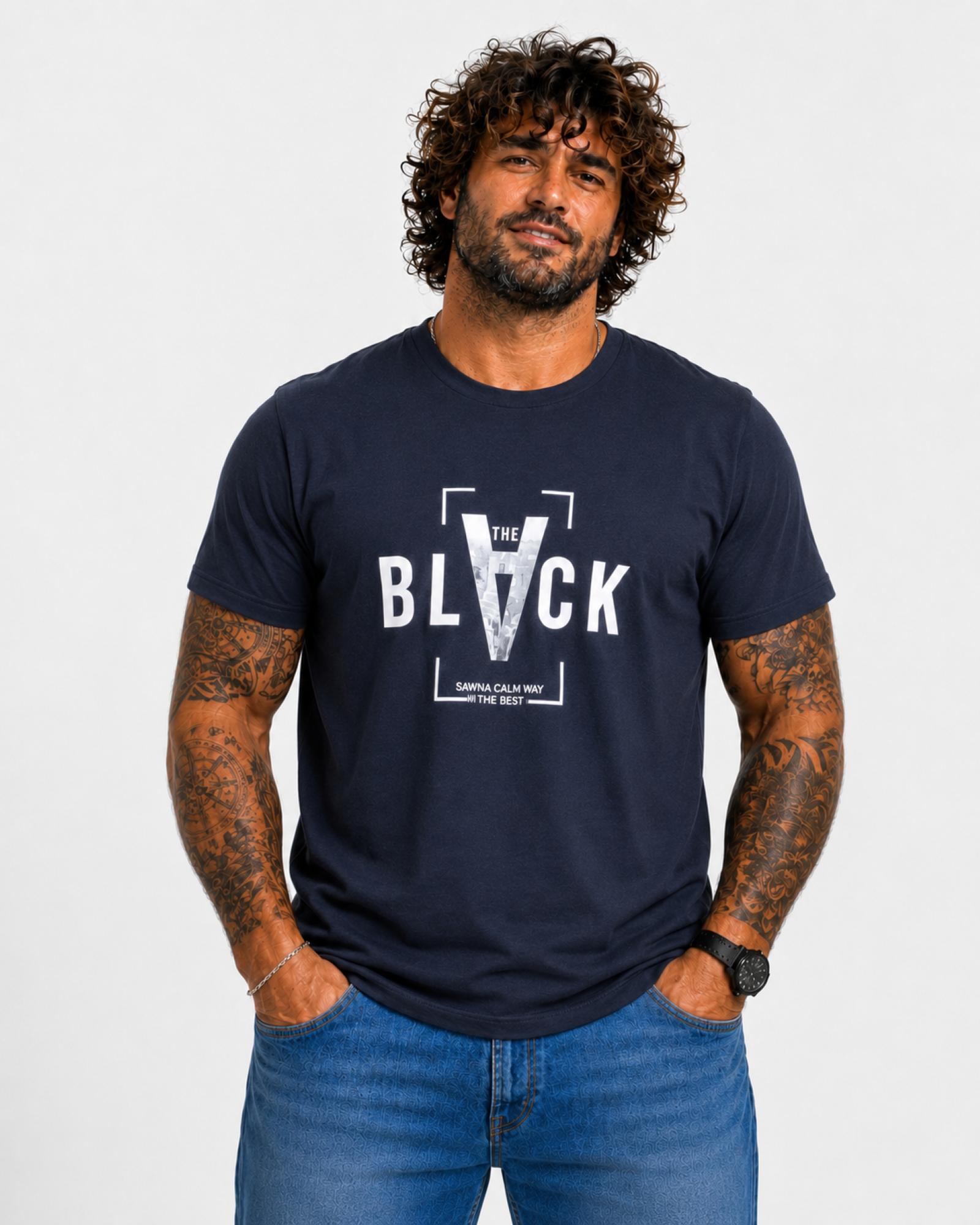 Starbattal Erkek Büyük Beden Sıfır Yaka Tişört Black 26135 LACIVERT