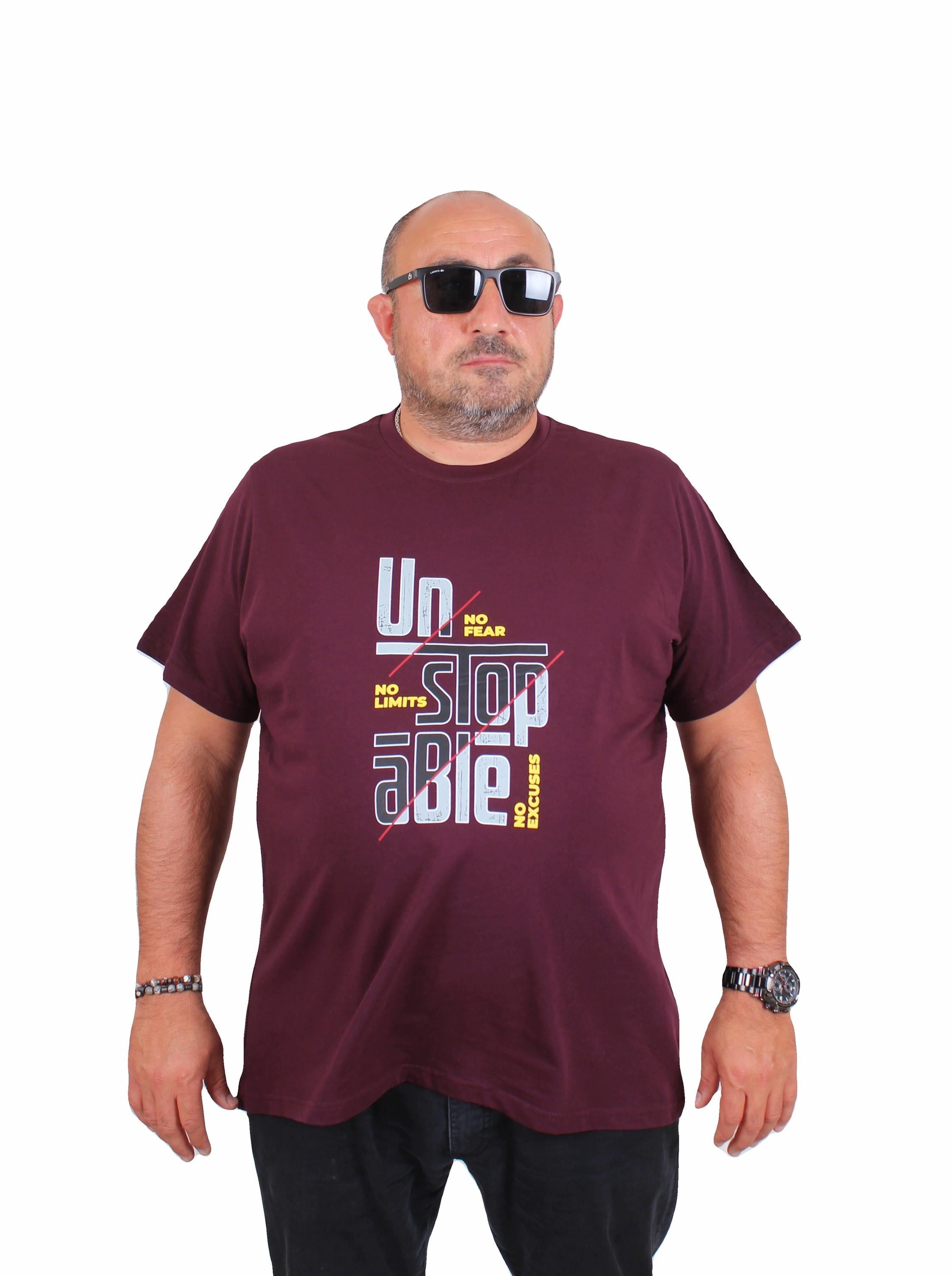 Starbattal Erkek Büyük Beden Sıfır Yaka Tişört Un Stop Able 25181 MURDUM