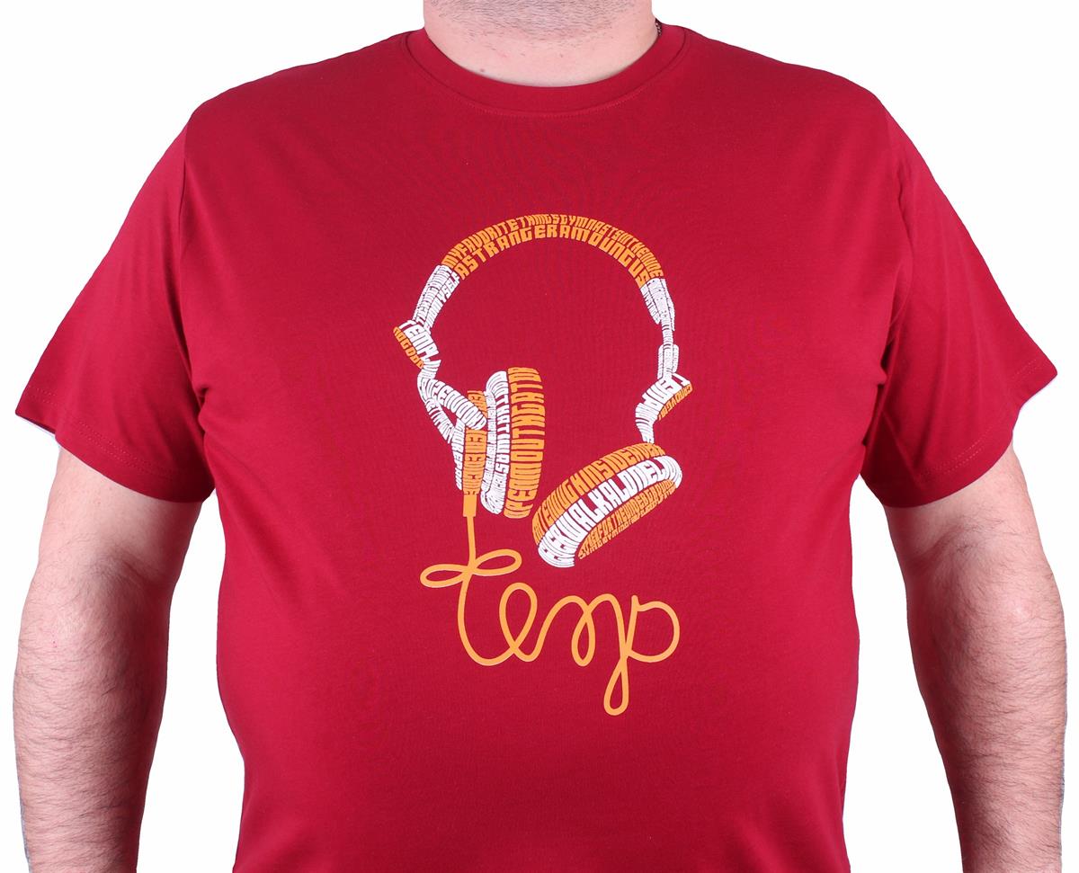 Starbattal Büyük Beden Sıfır Yaka Tişört Headphone 23172 BORDO