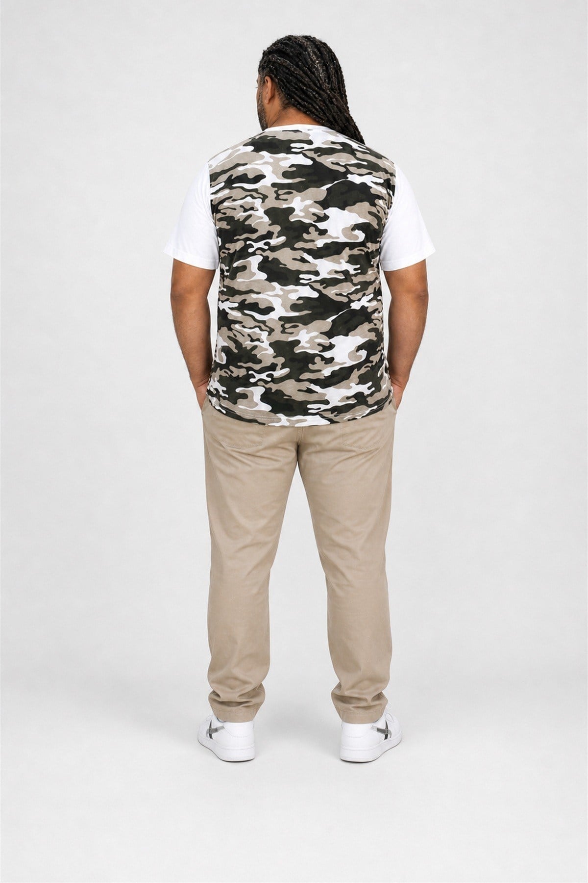 Starbattal Büyük Beden Shoulder Line Camouflage Erkek Tişört 23147 BEYAZ