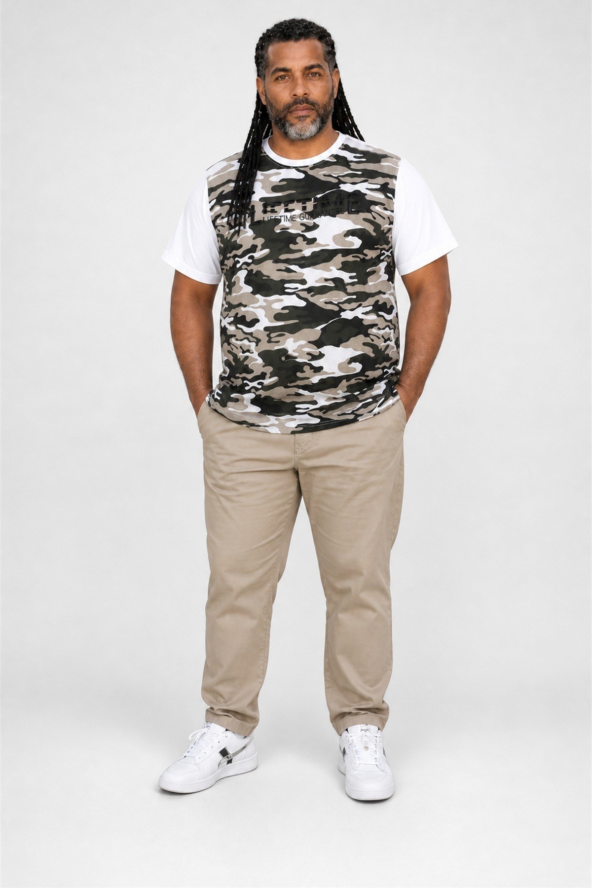 Starbattal Büyük Beden Shoulder Line Camouflage Erkek Tişört 23147 BEYAZ