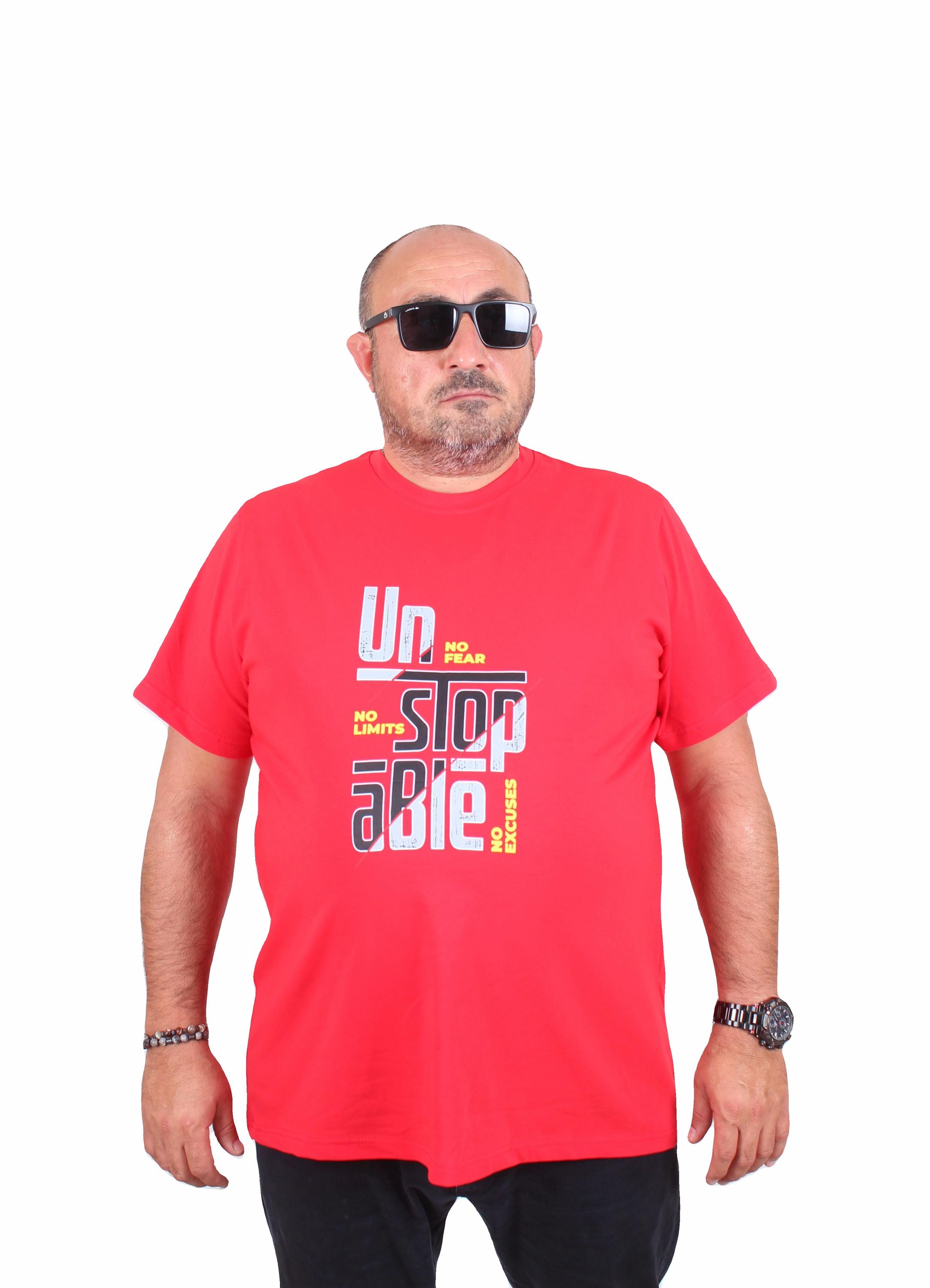 Starbattal Erkek Büyük Beden Sıfır Yaka Tişört Un Stop Able 25181 KIRMIZI