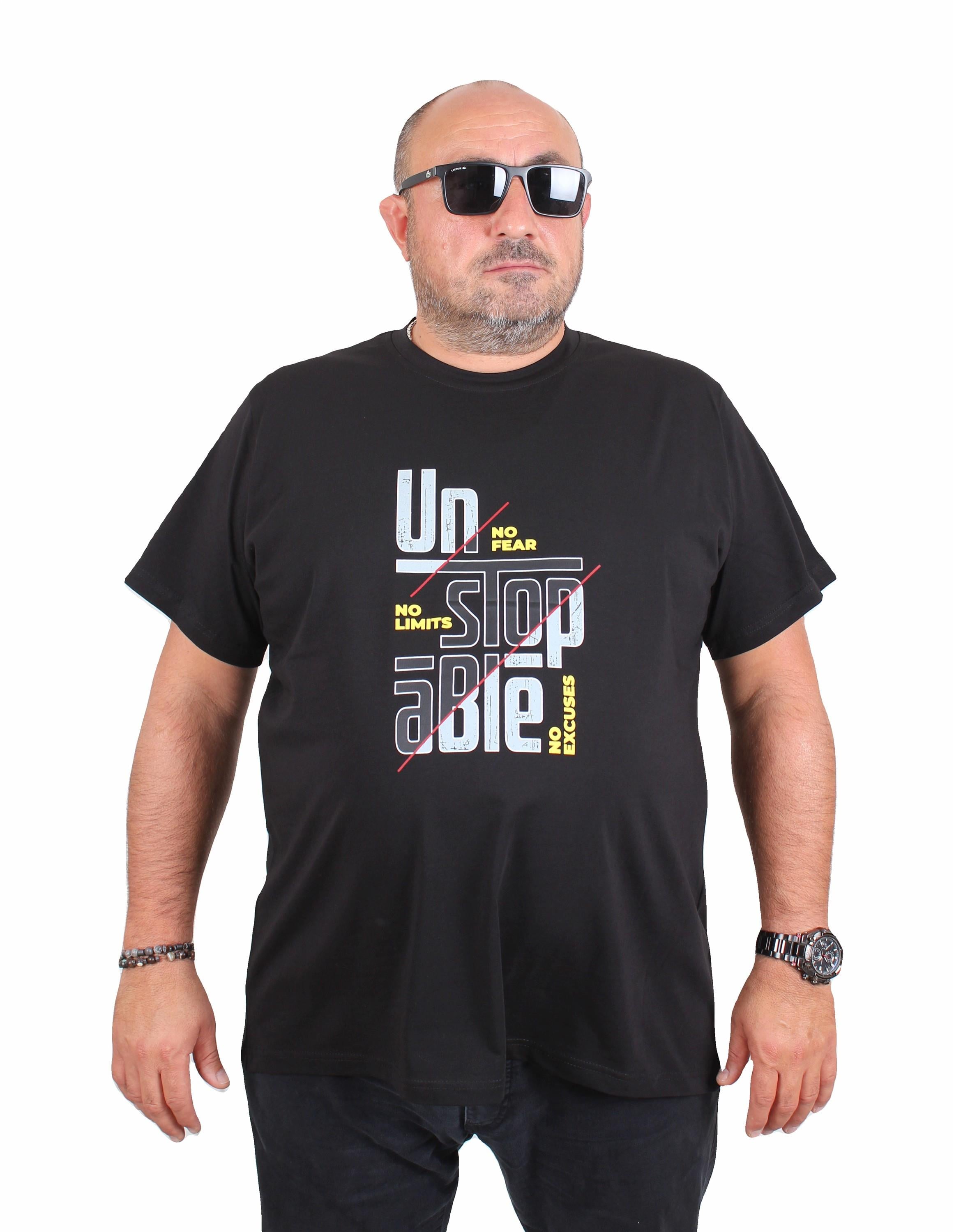 Starbattal Erkek Büyük Beden Sıfır Yaka Tişört Un Stop Able 25181 SIYAH