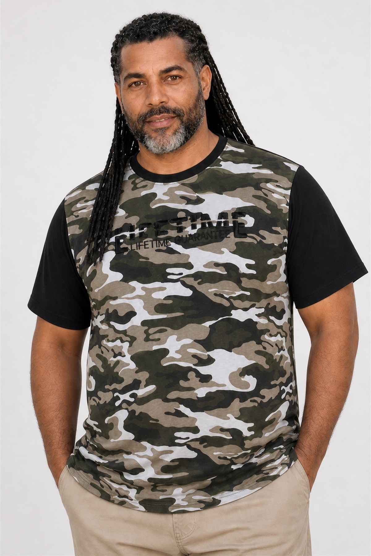 Starbattal Büyük Beden Shoulder Line Camouflage Erkek Tişört 23147 HAKI