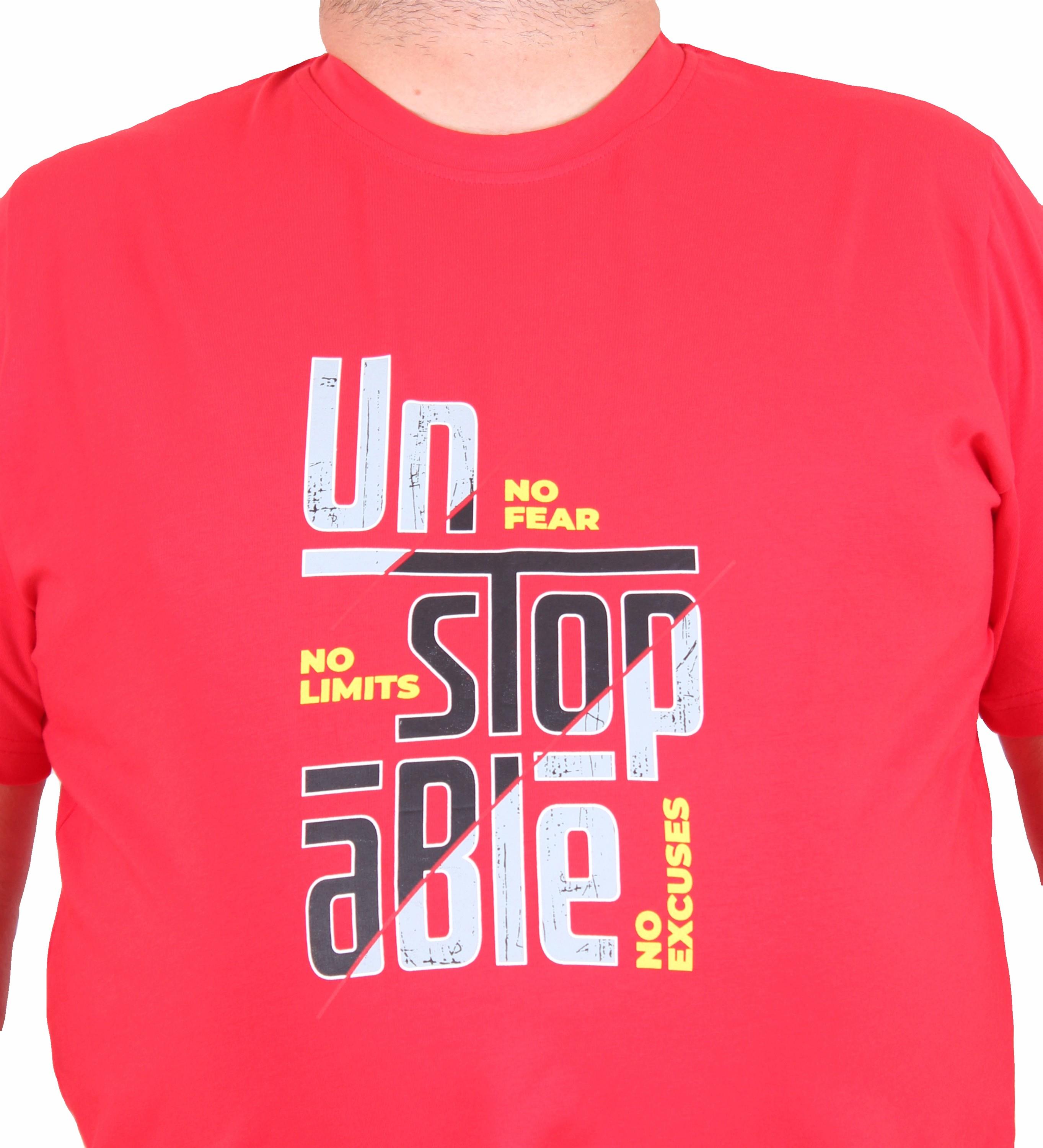 Starbattal Erkek Büyük Beden Sıfır Yaka Tişört Un Stop Able 25181 KIRMIZI