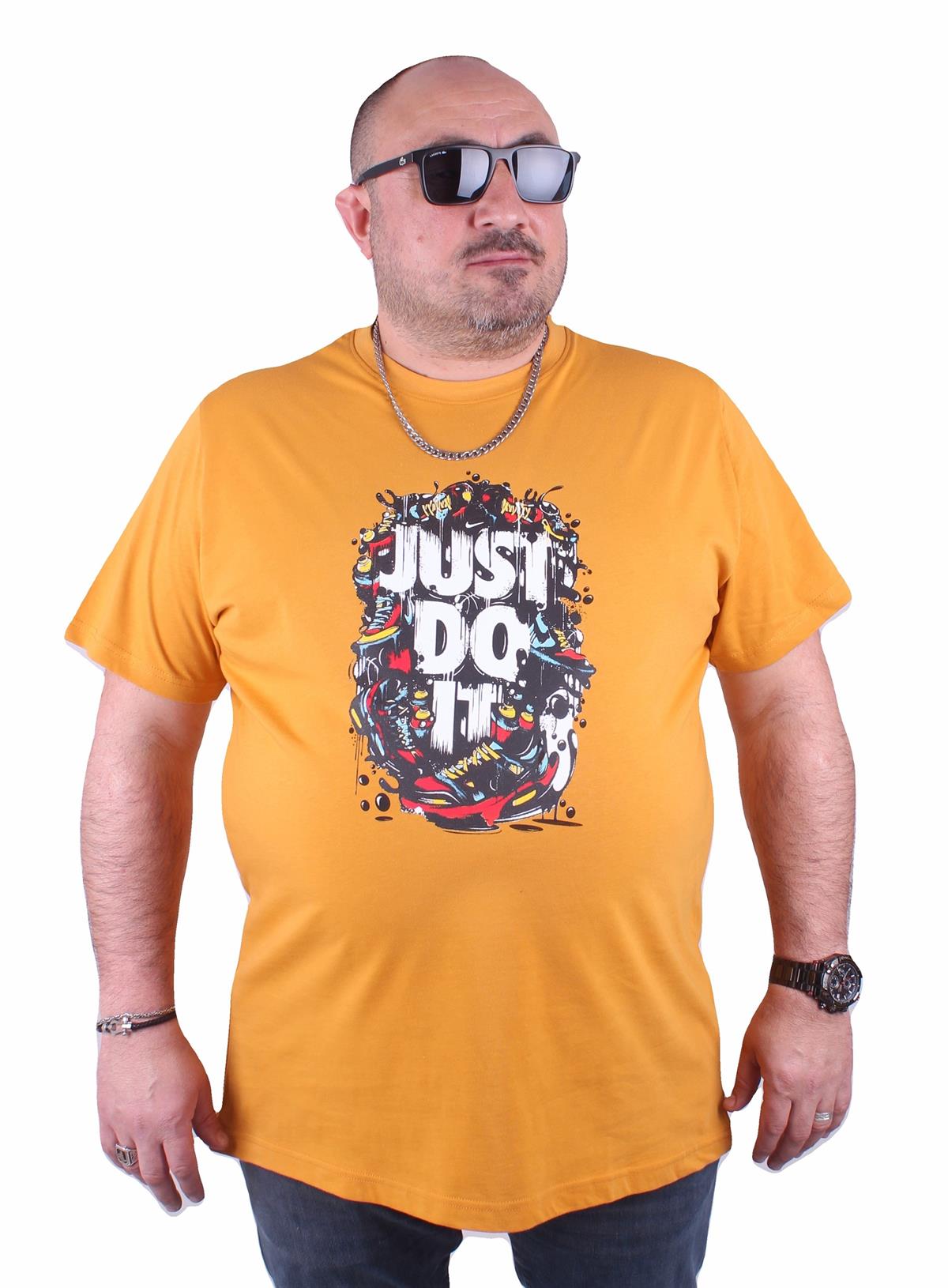 Erkek Büyük Beden Sıfır Yaka Tişört 23166 HARDAL