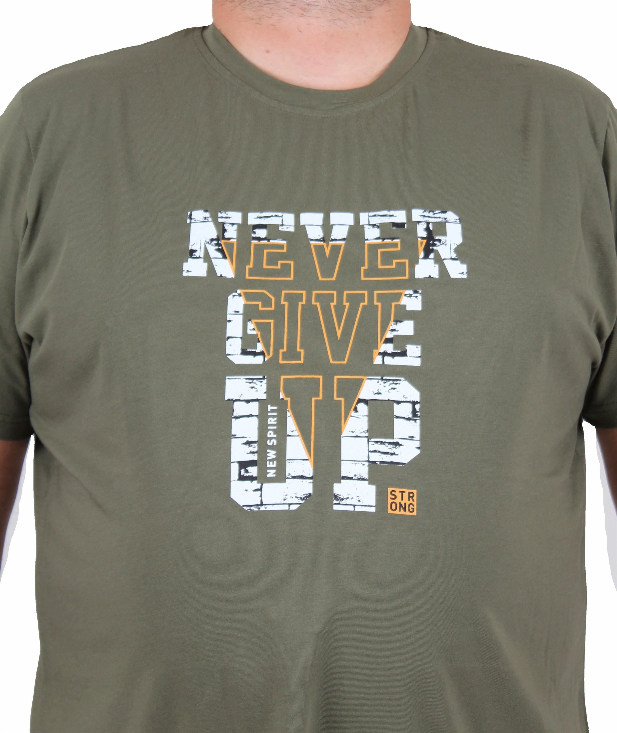 Starbattal Erkek Büyük Beden Sıfır Yaka Tişört Never Give Up 25182 HAKI