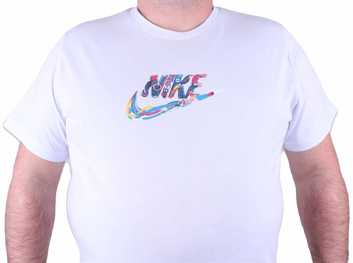 Erkek Büyük Beden Sıfır Yaka Tişört 23168 BEYAZ