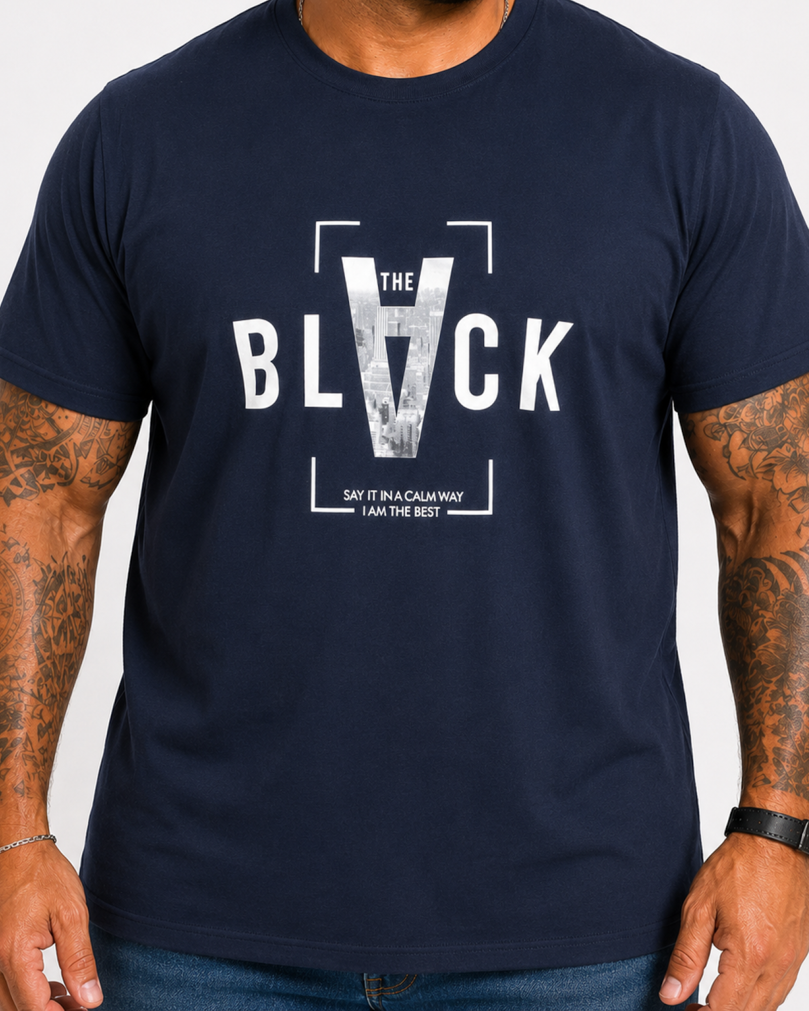 Starbattal Erkek Büyük Beden Sıfır Yaka Tişört Black 26135 LACIVERT