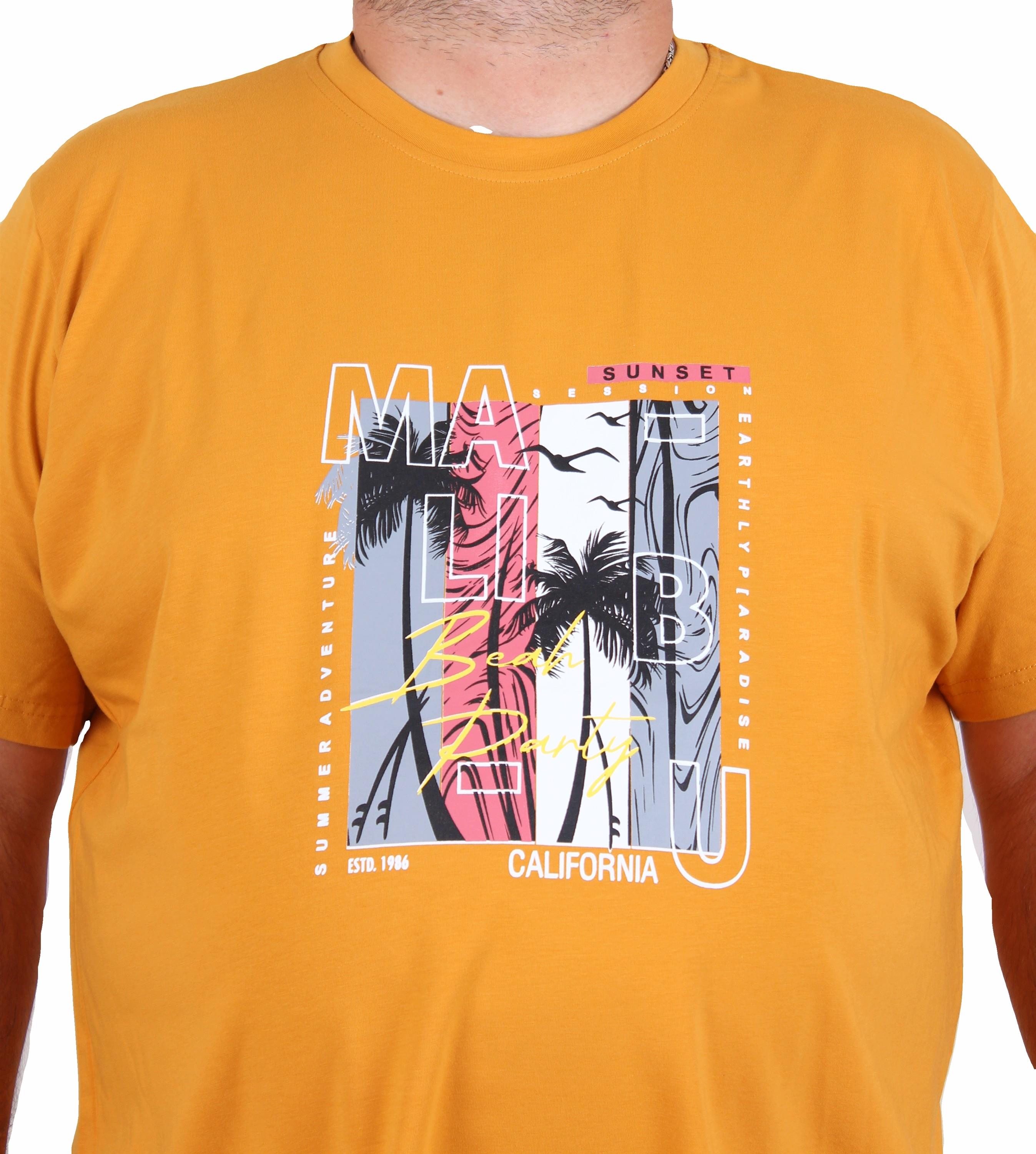 Starbattal Erkek Büyük Beden Sıfır Yaka Tişört Beach Party 25191 HARDAL