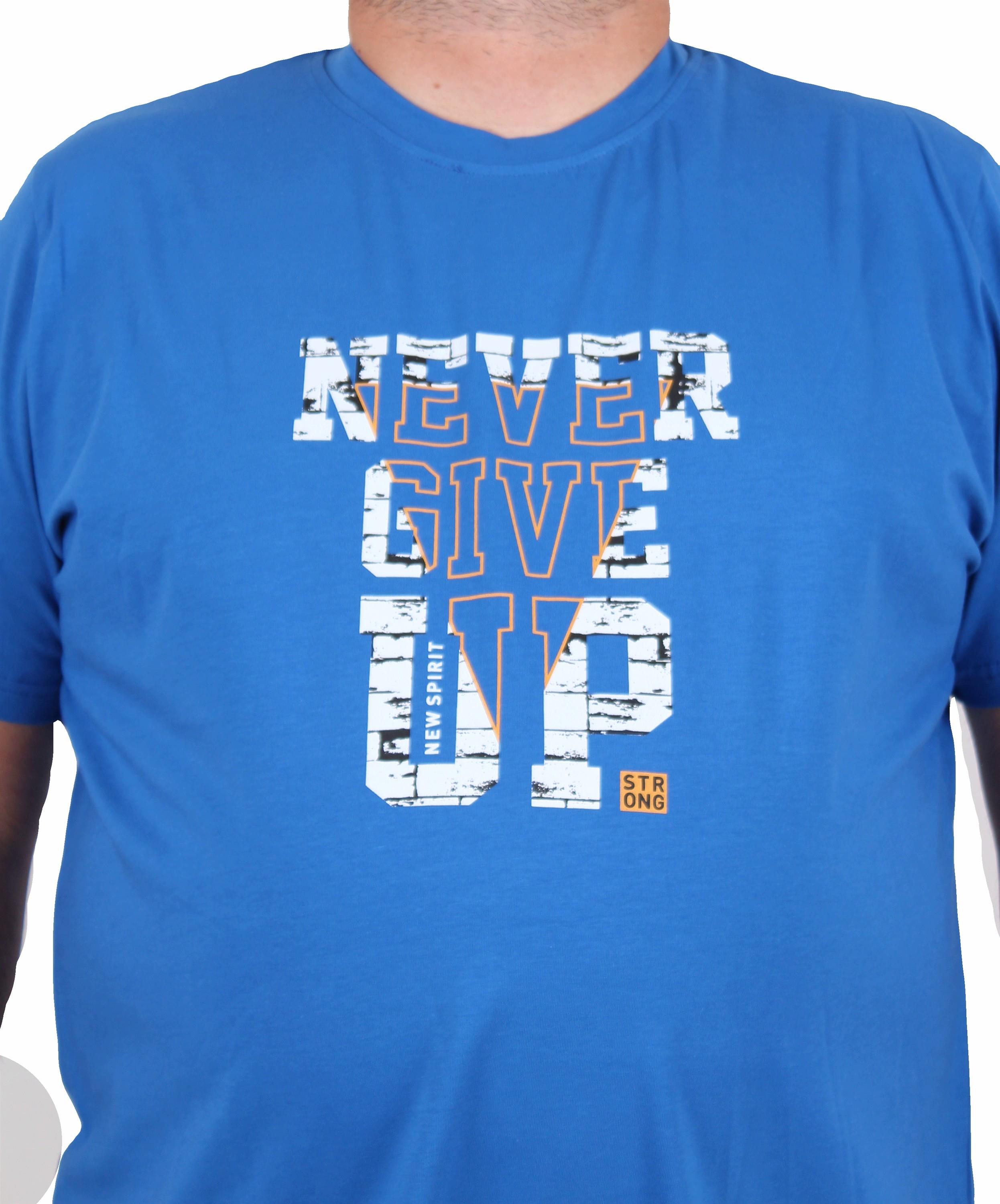 Starbattal Erkek Büyük Beden Sıfır Yaka Tişört Never Give Up 25182 SAKS