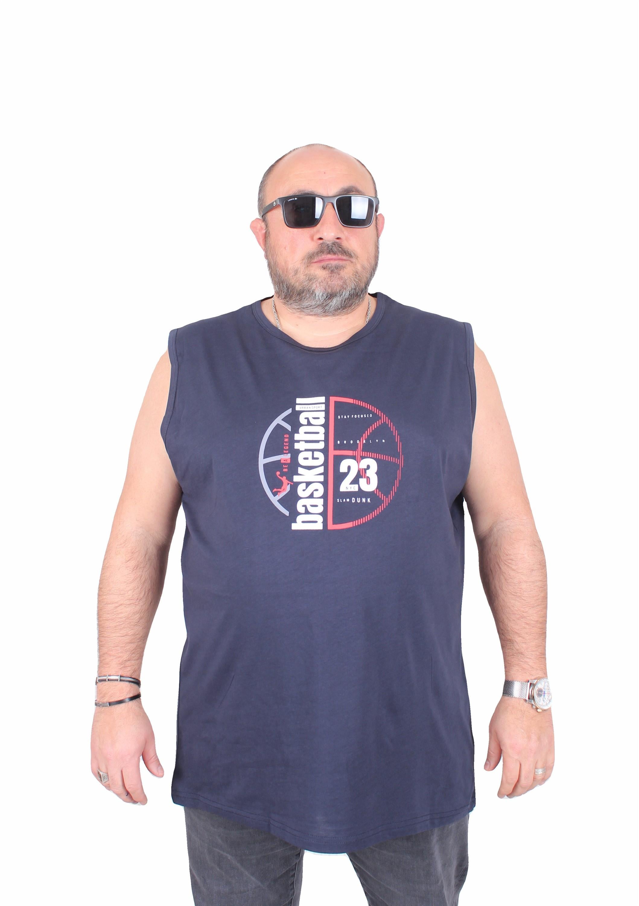 Starbattal Büyük Beden Baskılı Kolsuz Tişört Basketball 25150 LACIVERT