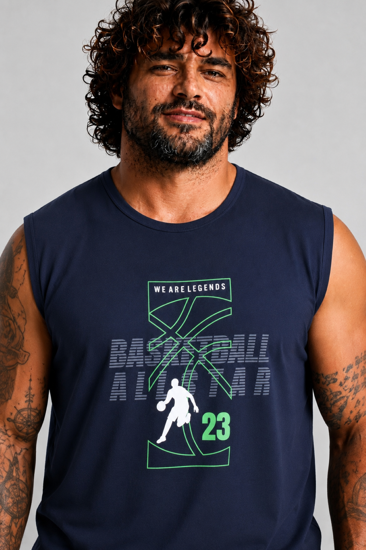 Starbattal Büyük Beden Baskılı Kolsuz Tişört Basketball 26123 LACIVERT