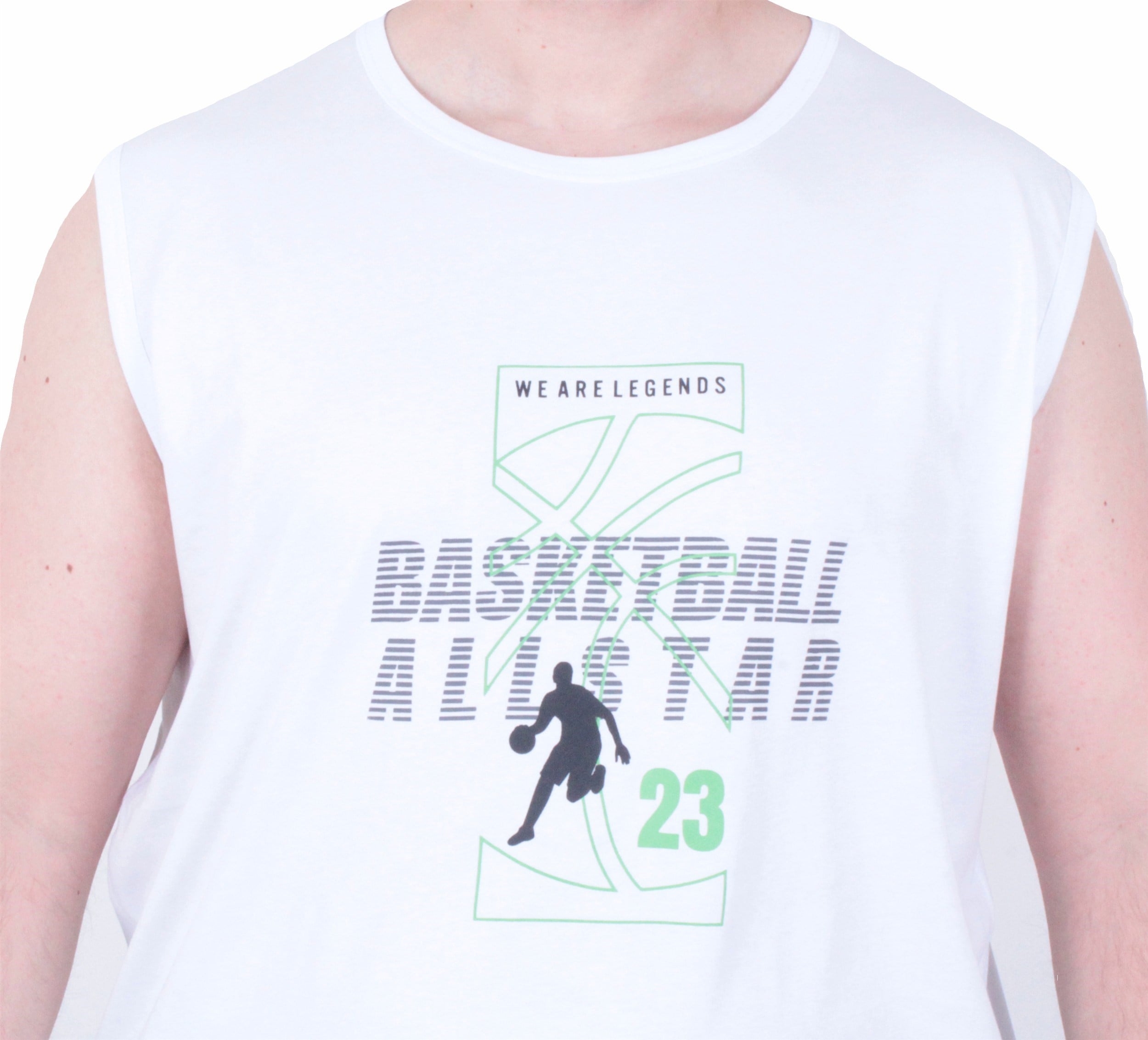 Starbattal Büyük Beden Baskılı Kolsuz Tişört Basketball 26123 BEYAZ