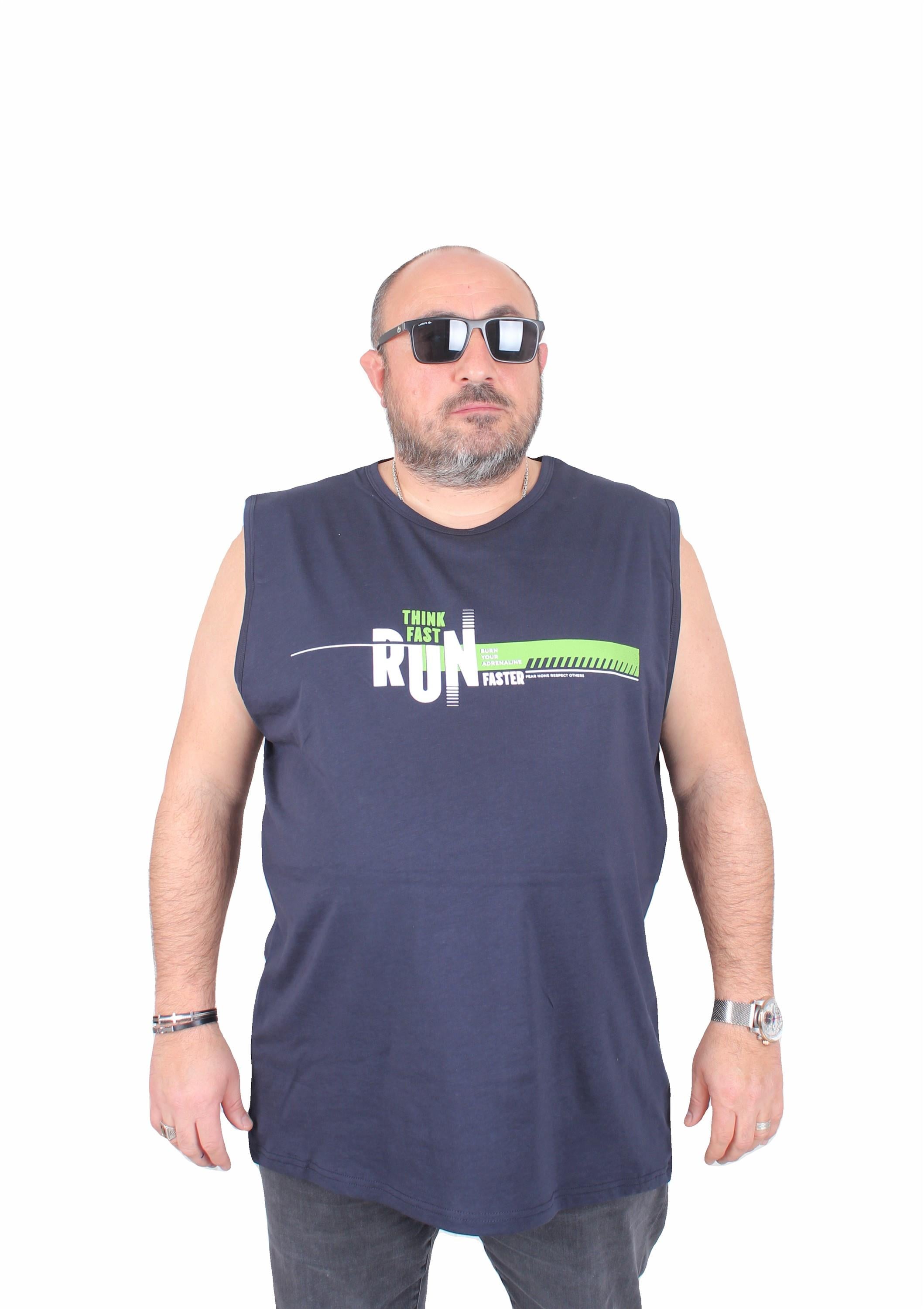 Starbattal Büyük Beden Baskılı Kolsuz Tişört Think Fast Run 25152 LACIVERT