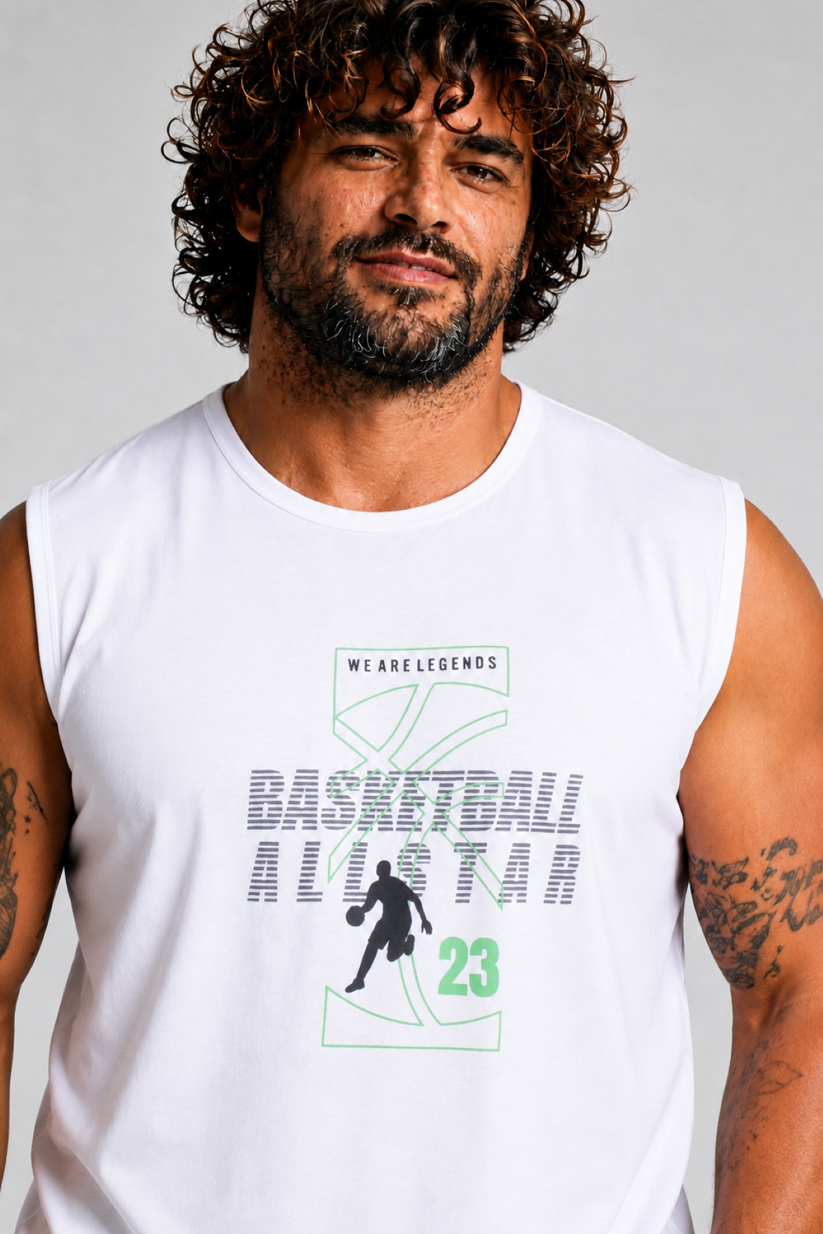 Starbattal Büyük Beden Baskılı Kolsuz Tişört Basketball 26123 BEYAZ