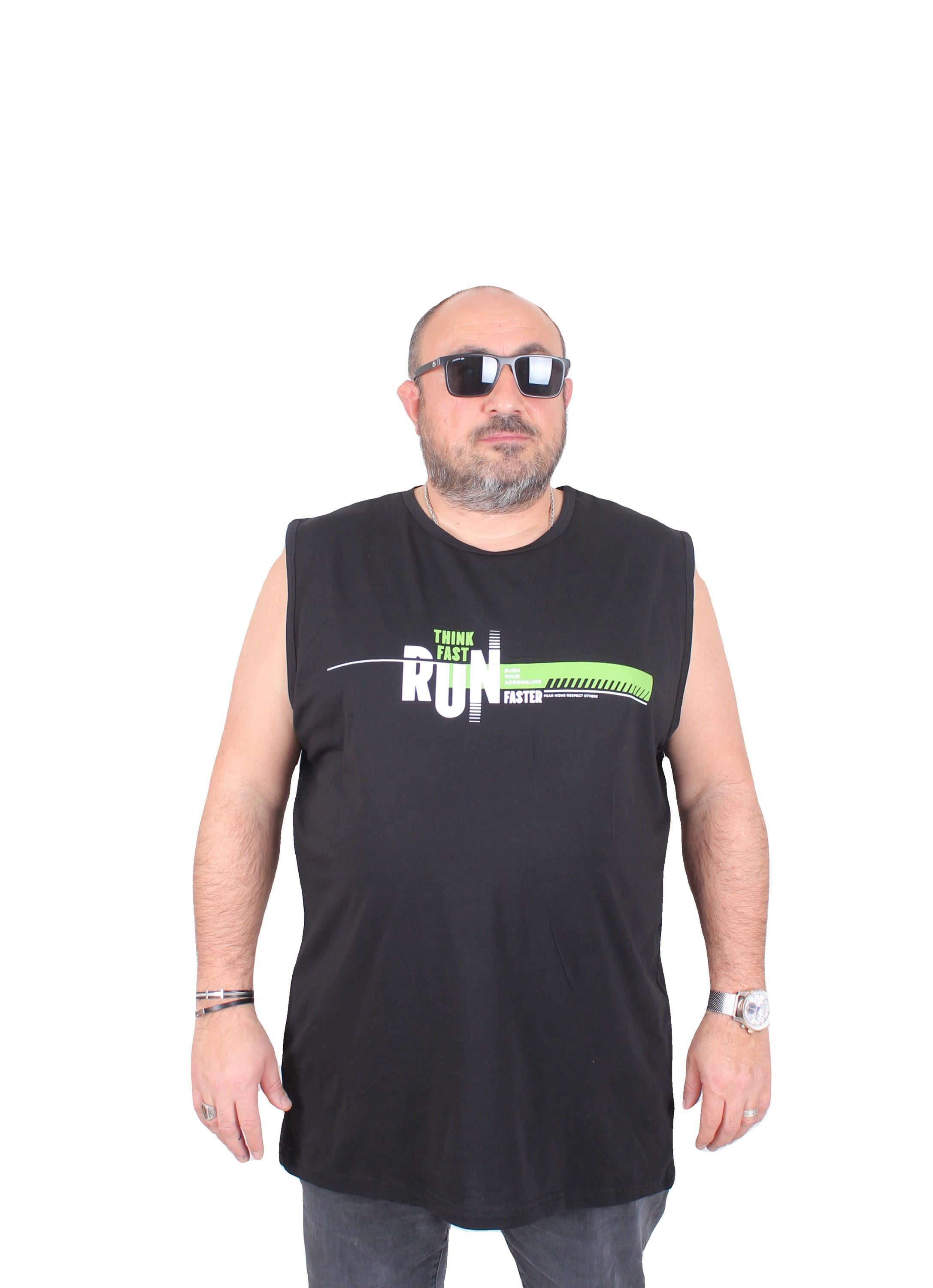 Starbattal Büyük Beden Baskılı Kolsuz Tişört Think Fast Run 25152 SIYAH
