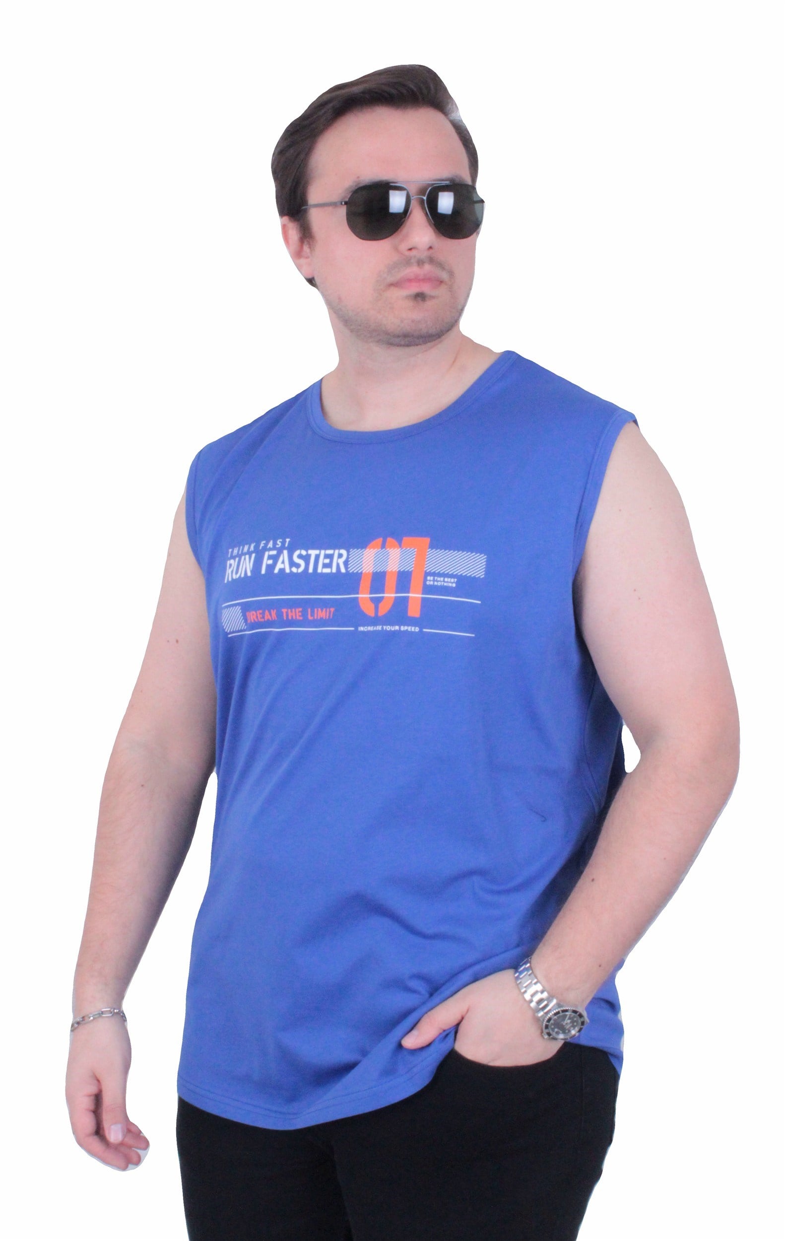 Starbattal Büyük Beden Baskılı Kolsuz Tişört Run Faster 26127 SAKS