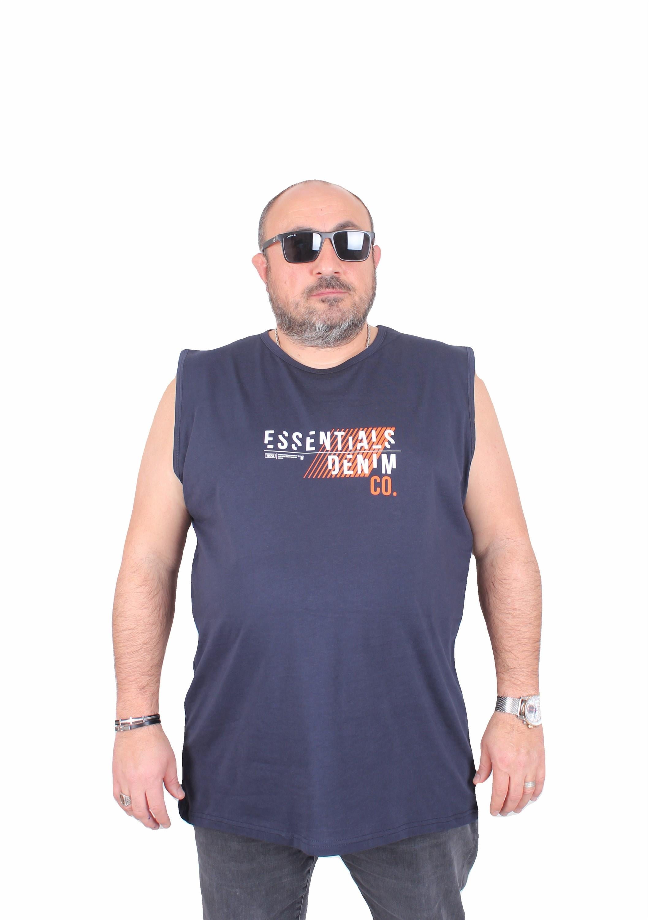 Starbattal Büyük Beden Baskılı Kolsuz Tişört Denim 25154 LACIVERT