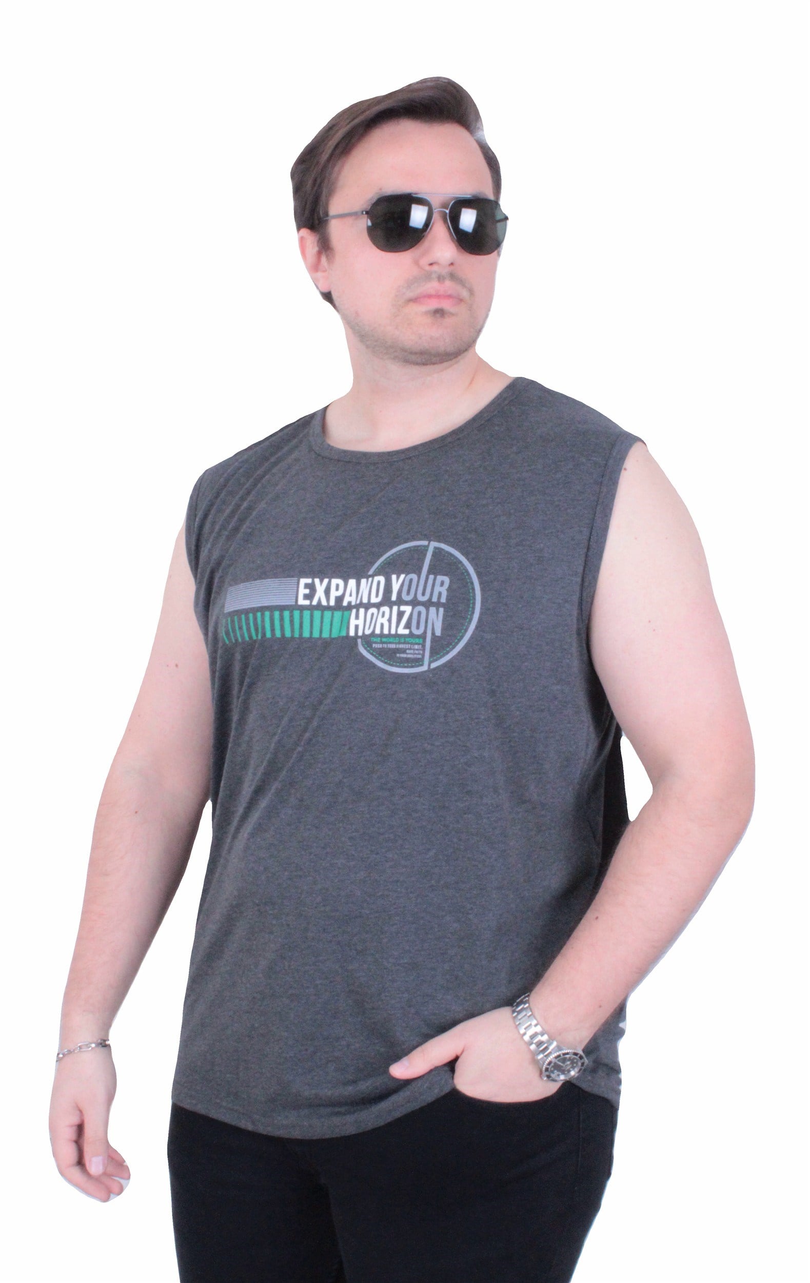 Starbattal Büyük Beden Baskılı Kolsuz Tişört Horizon 26128 ANTRASİT MELANJ