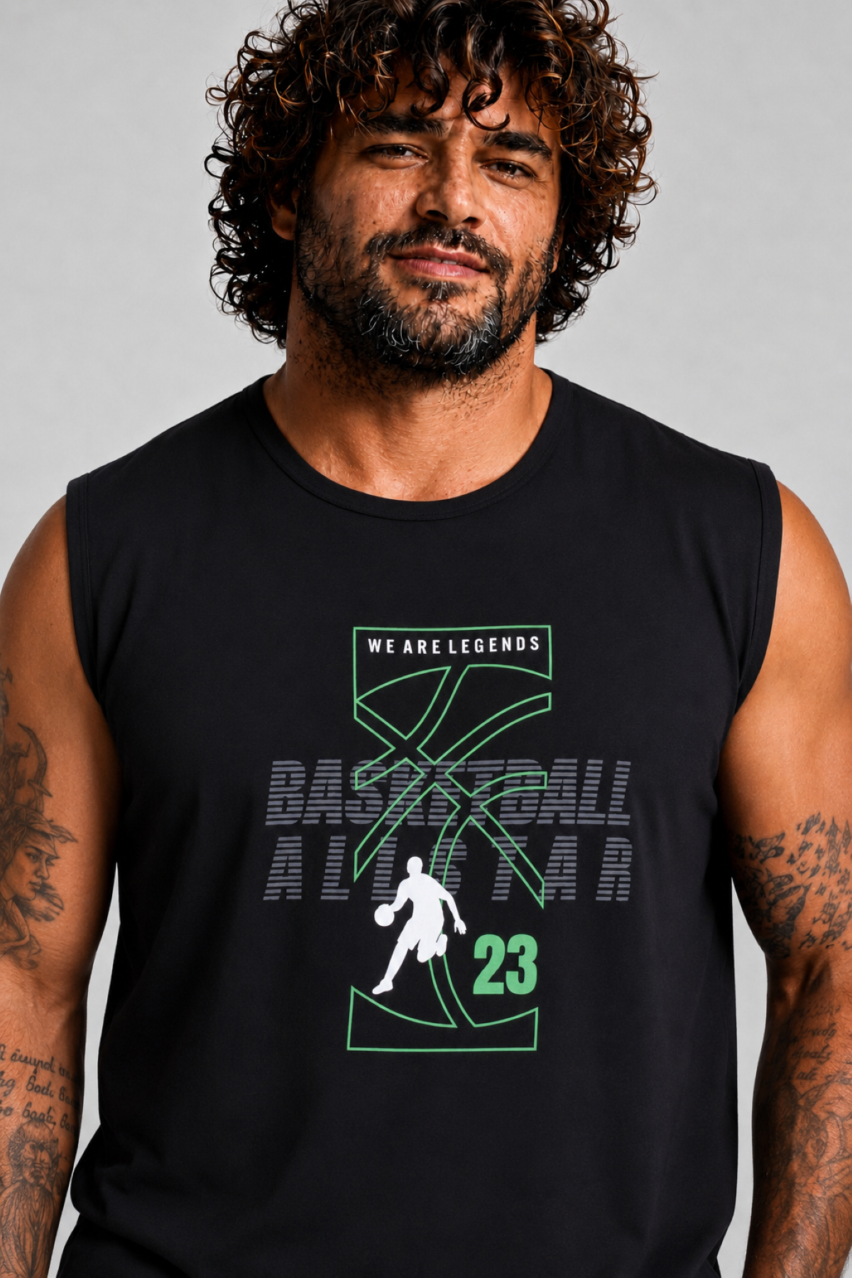 Starbattal Büyük Beden Baskılı Kolsuz Tişört Basketball 26123 SIYAH
