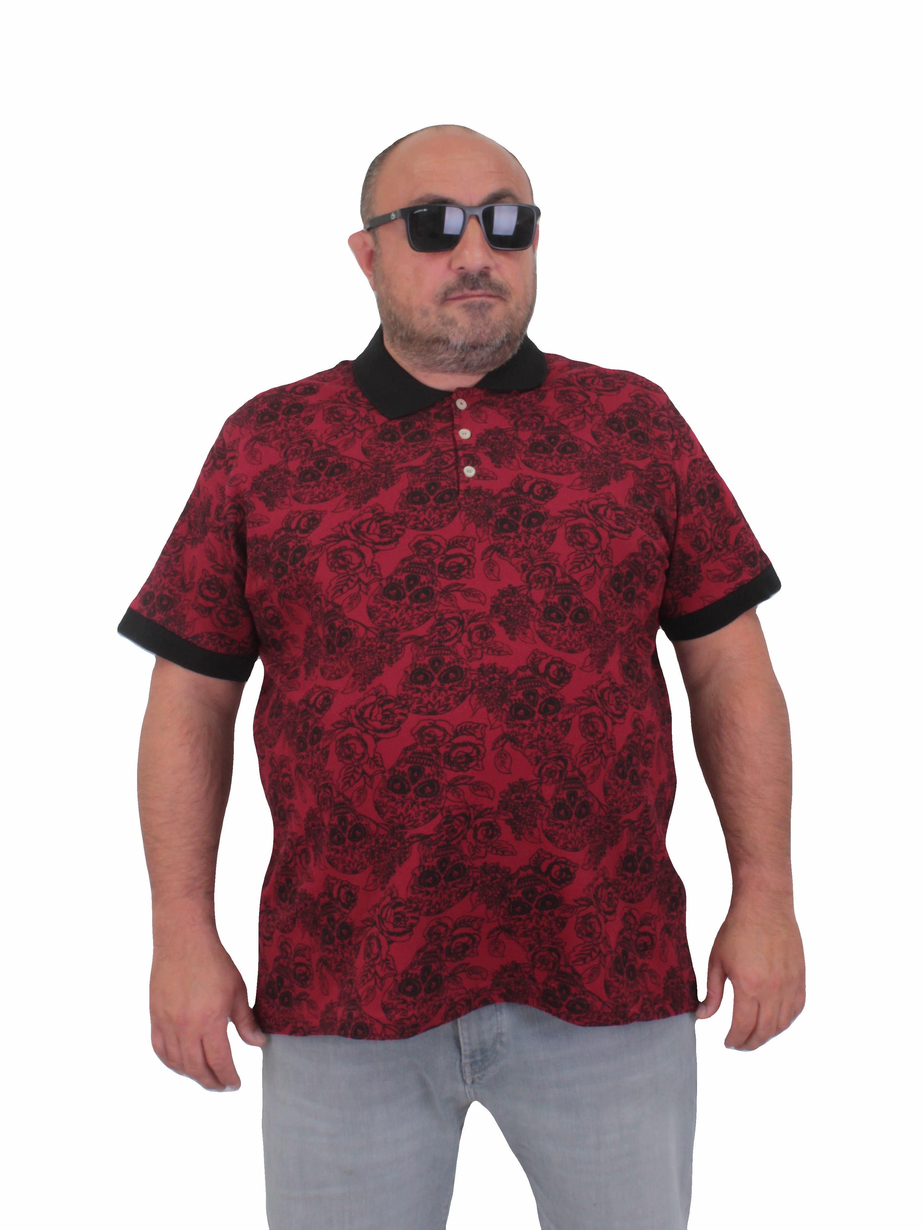 Starbattal Erkek Büyük Beden Polo Yaka Tişört Skull 24454 BORDO