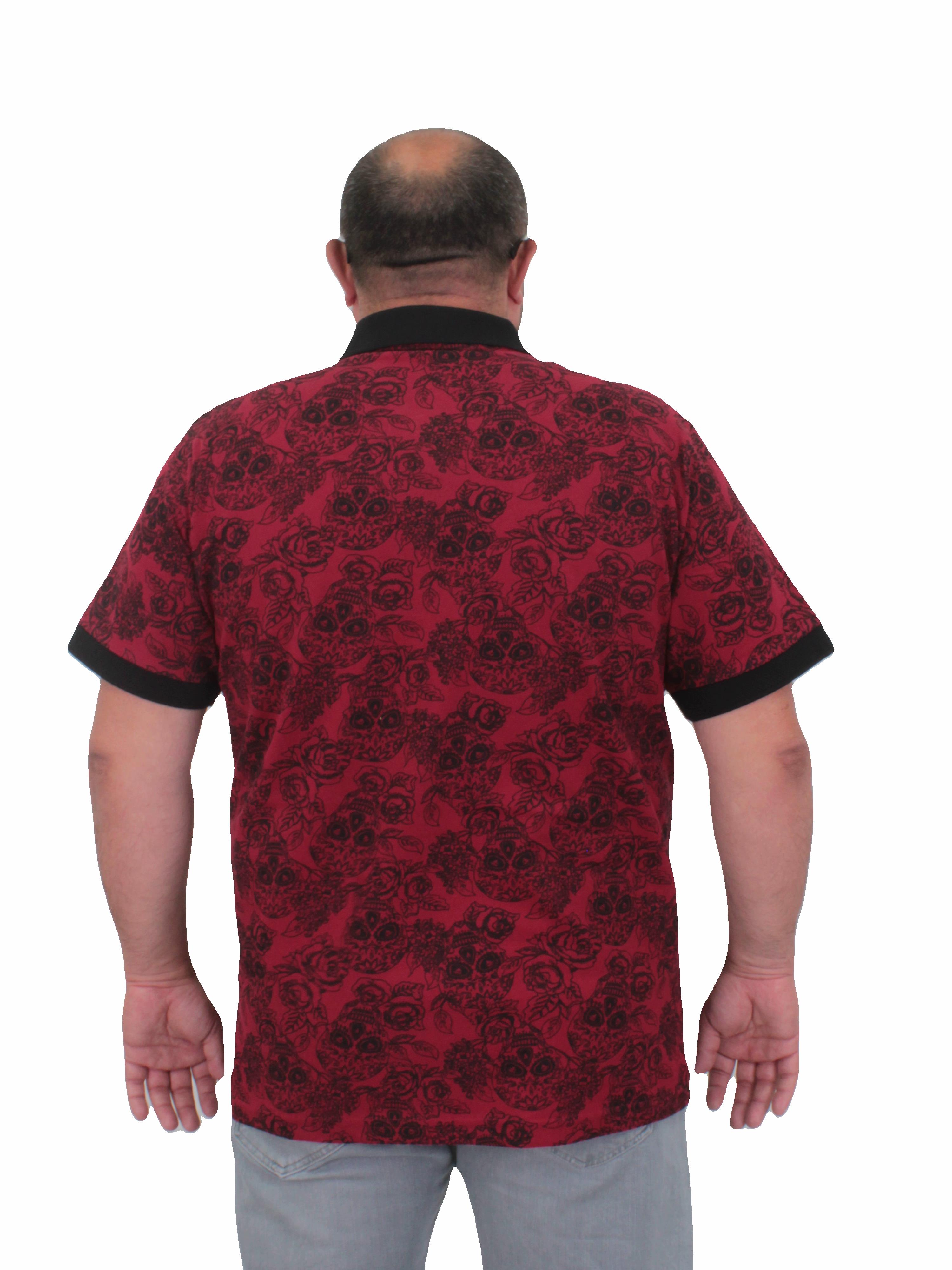 Starbattal Erkek Büyük Beden Polo Yaka Tişört Skull 24454 BORDO