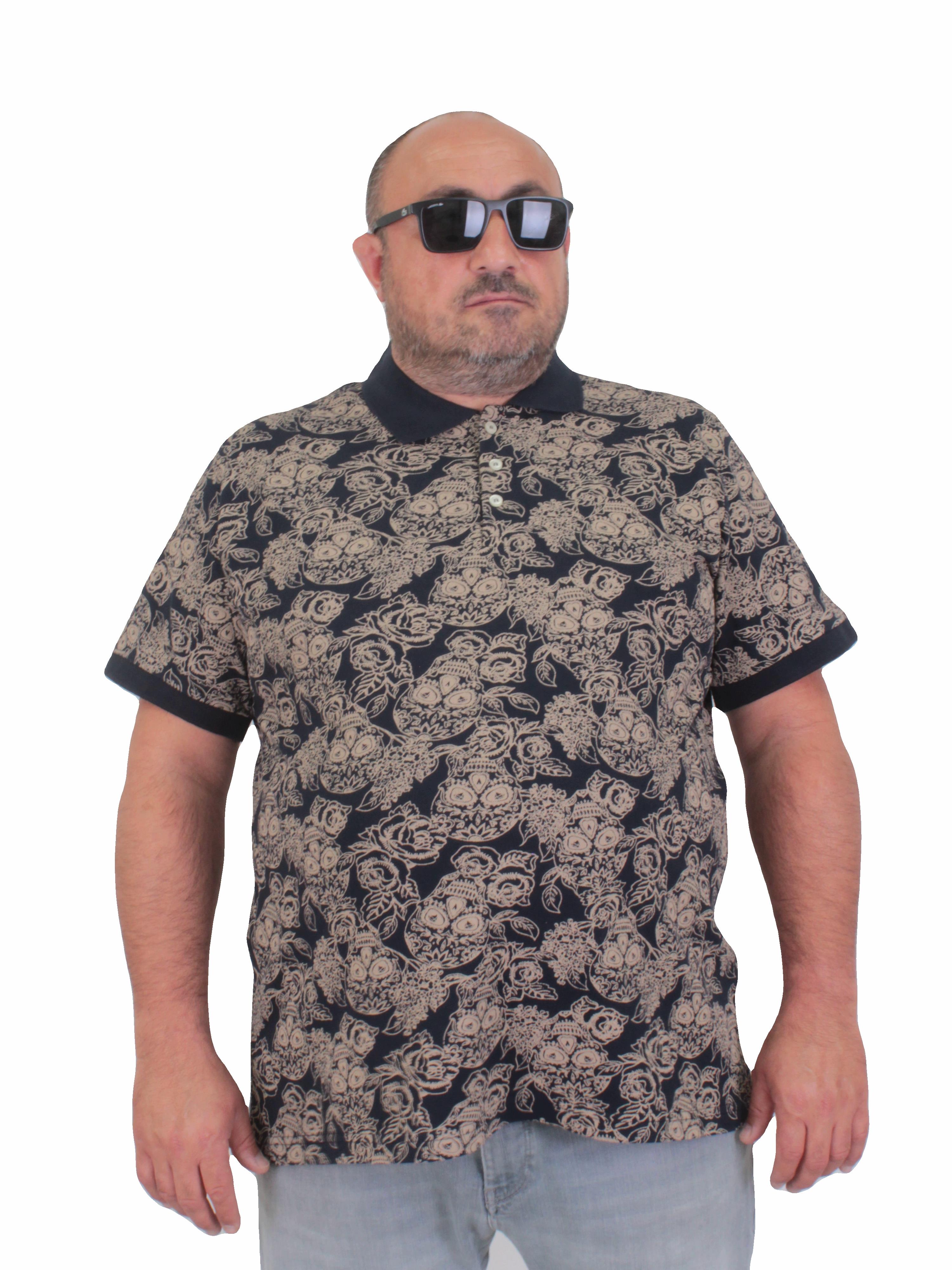 Starbattal Erkek Büyük Beden Polo Yaka Tişört Skull 24454 LACIVERT