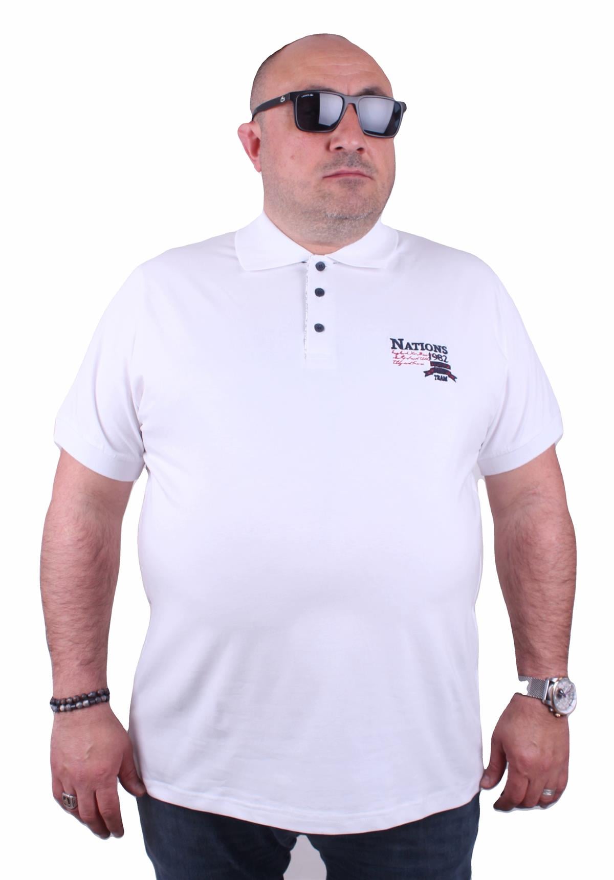 Starbattal Erkek Büyük Beden Polo Tişört Nations Team 23402 BEYAZ