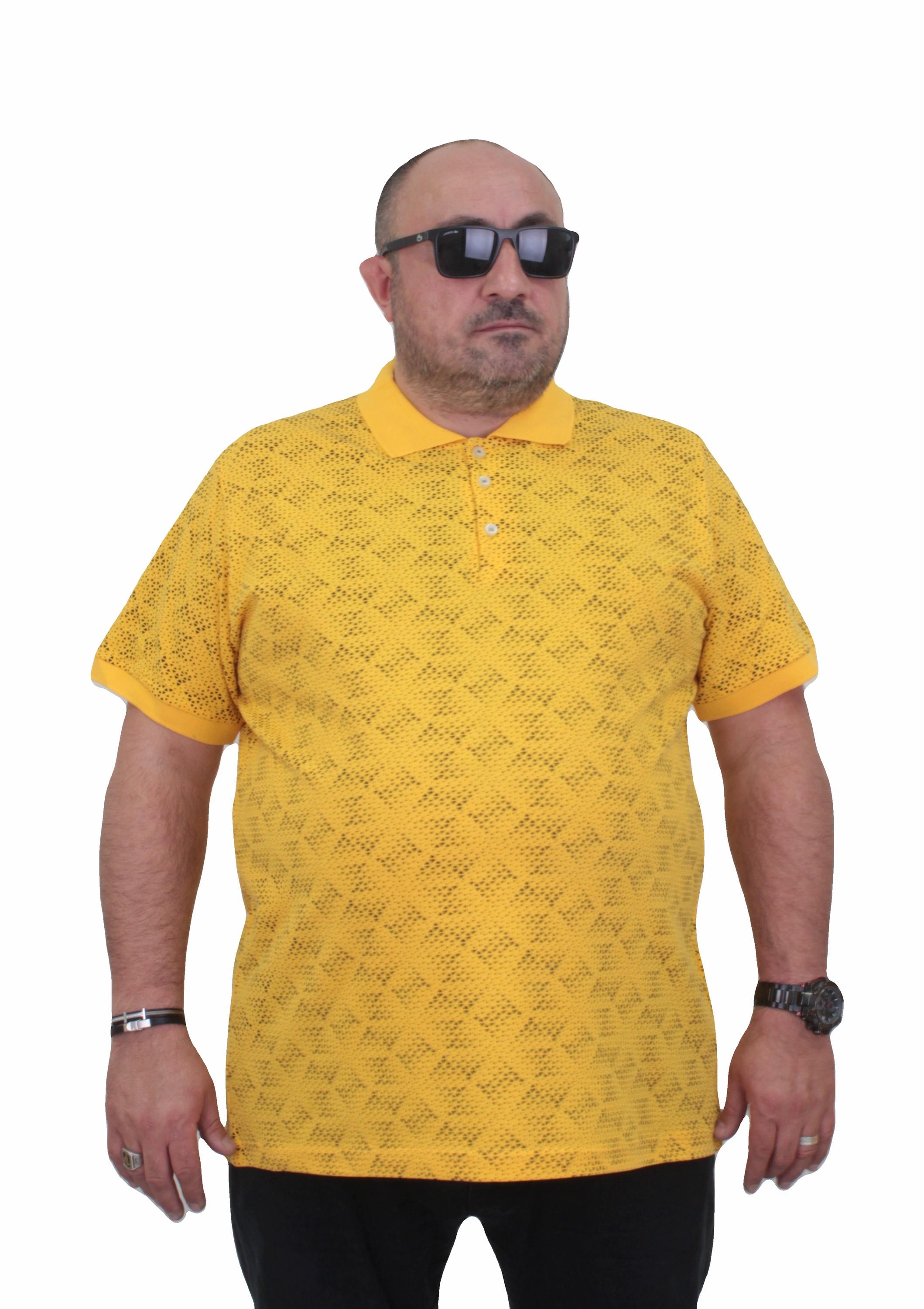 Starbattal Erkek Büyük Beden Polo Yaka Üçgen Baskılı Tişört 24450 SARI