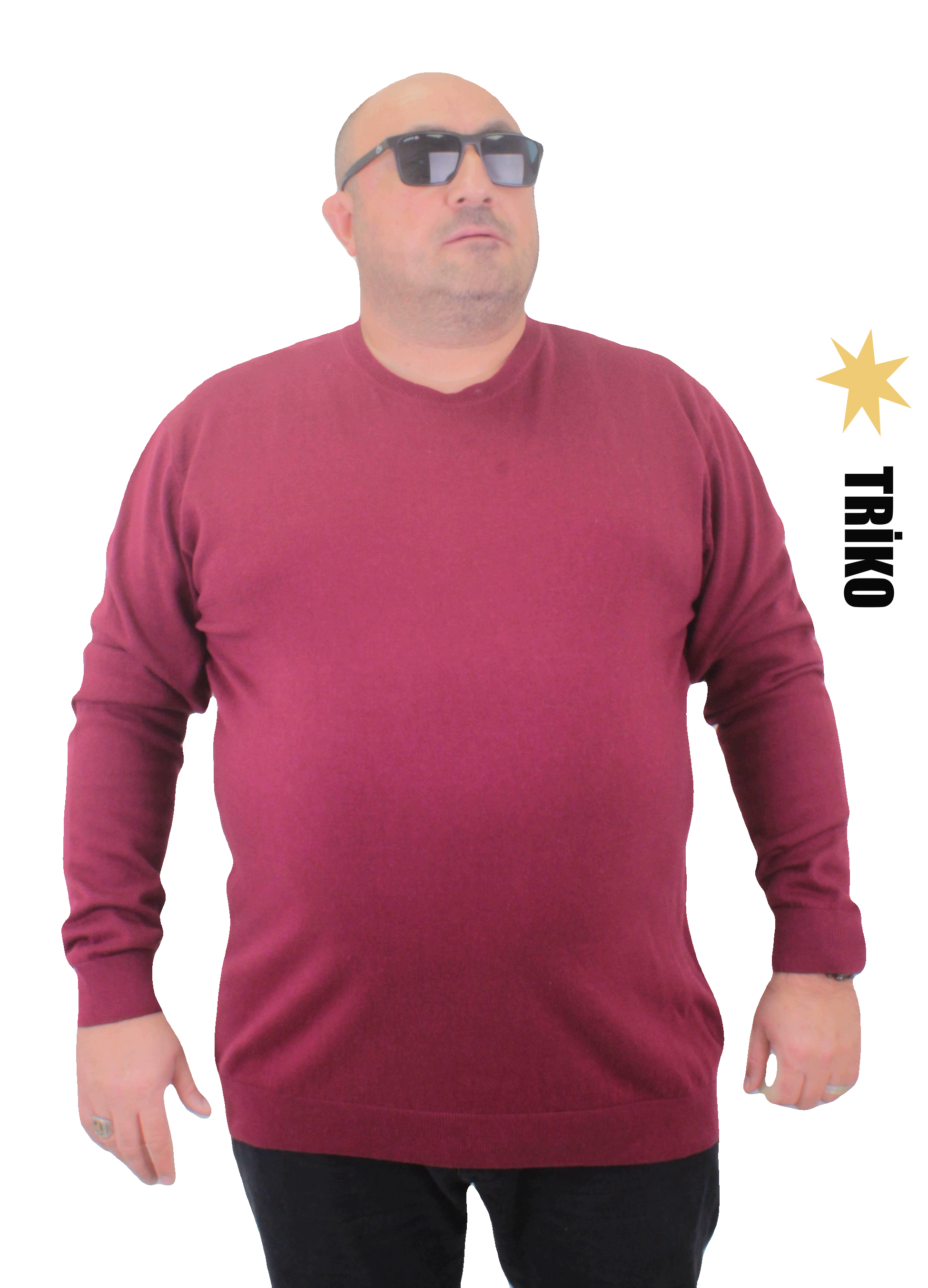 Starbattal Erkek Büyük Beden Sıfır Yaka Basic Triko Kazak 23750 BORDO