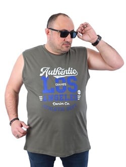 Büyük Beden Erkek Atlet Bisiklet Yaka Los Angeles Haki 22136-5-3476