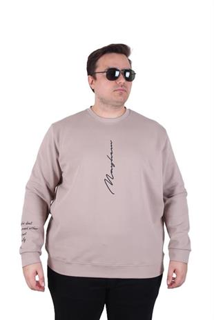 Starbattal Büyük Beden Bisiklet Yaka Sweat Double Face 25707 BEJ